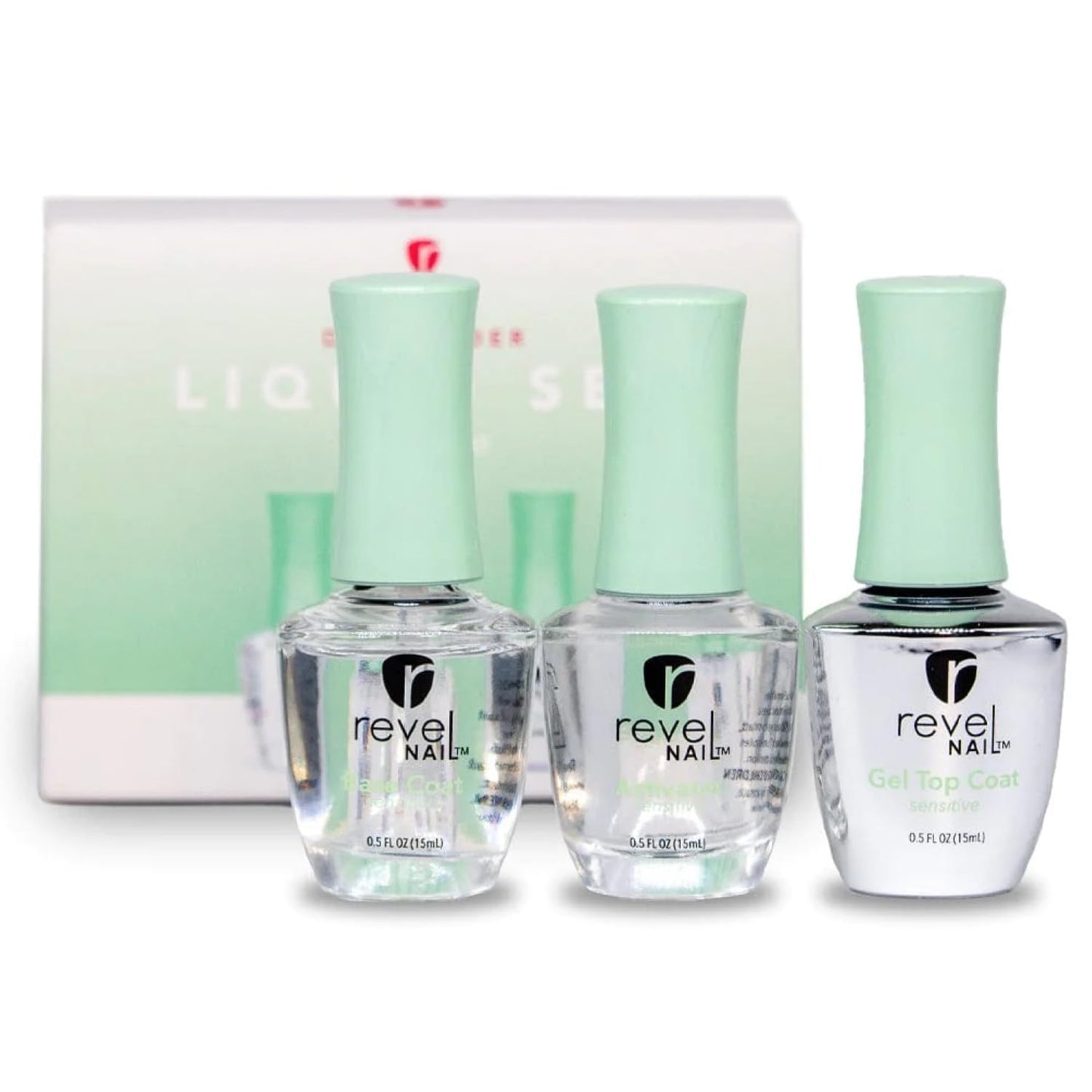 Revel Nail Sensitive Dip Powder Liquid Set - Dip Powder Base Coat, Dip Powder Activator, Gel Top Coat, Hema Free, Suitable for Sensitive Nails