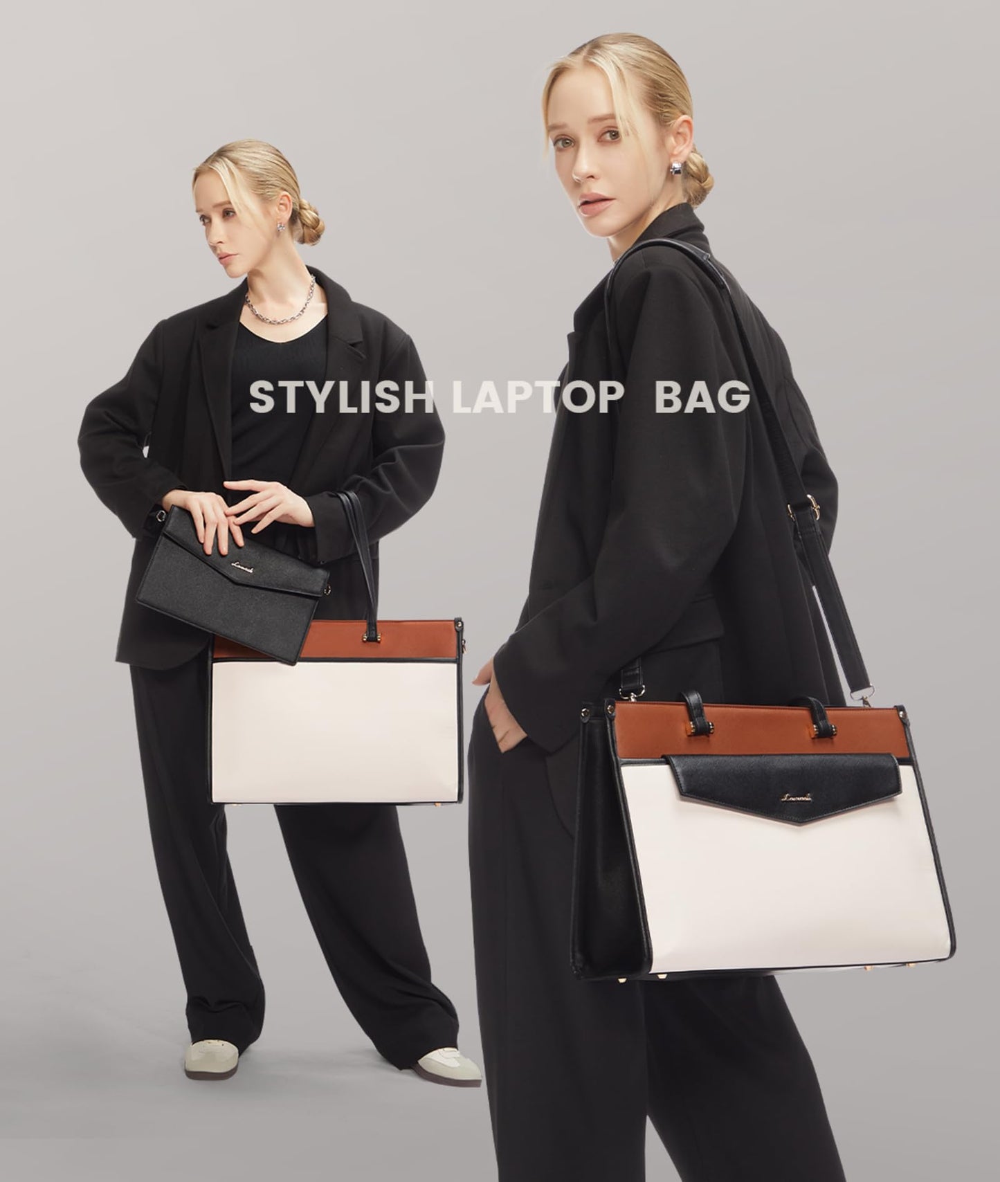 LOVEVOOK Laptop Bag for Women, 15.6 inch Laptop Tote Bag 2-in-1 Professional Work Bag Business Briefcase with Clutch Purse, Waterproof Leather Computer Handbag Shoulder Bag for Teacher Office Travel