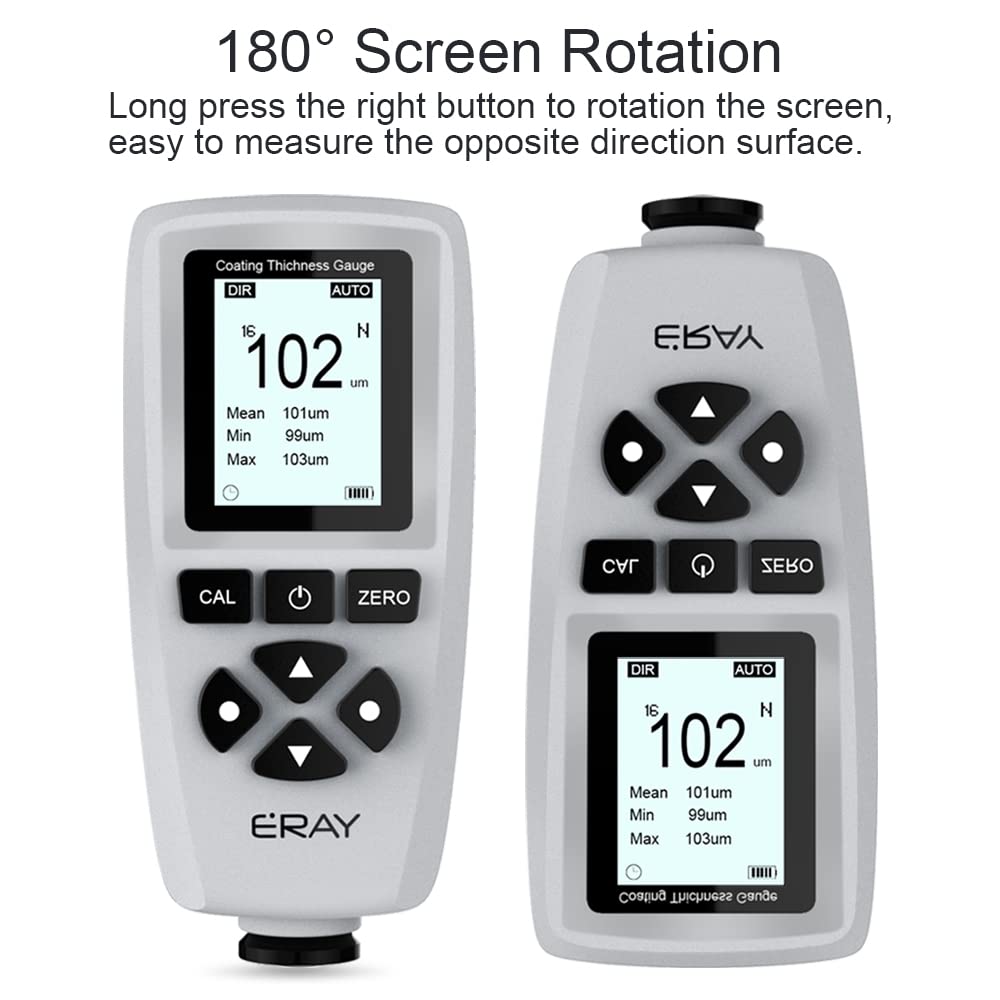 ERAY Mil Thickness Gauge, Coating Thickness Gauges, Paint Depth Gauge Meter with Backlight LCD Display for Car Automotive, Limit Alarm/Data Storage/Export Data/PC Software Analysis (Grey)
