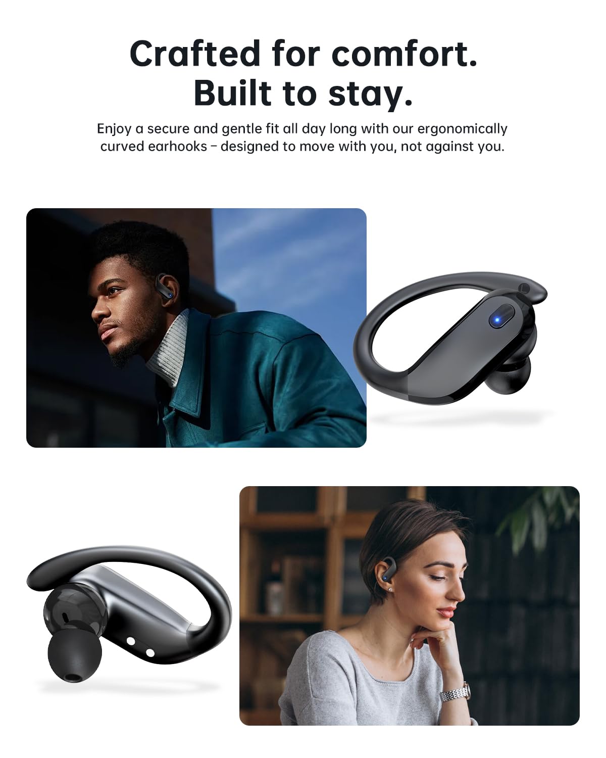 NDO Wireless Earbuds Bluetooth 5.3 Headphones Sport,IPX7 Waterproof Sports Earphones with Earhooks,48H Playtime,Lightweight 7.8g,Fast Charging Case,Noise Cancelling Mic for Running Gym Workout-Black