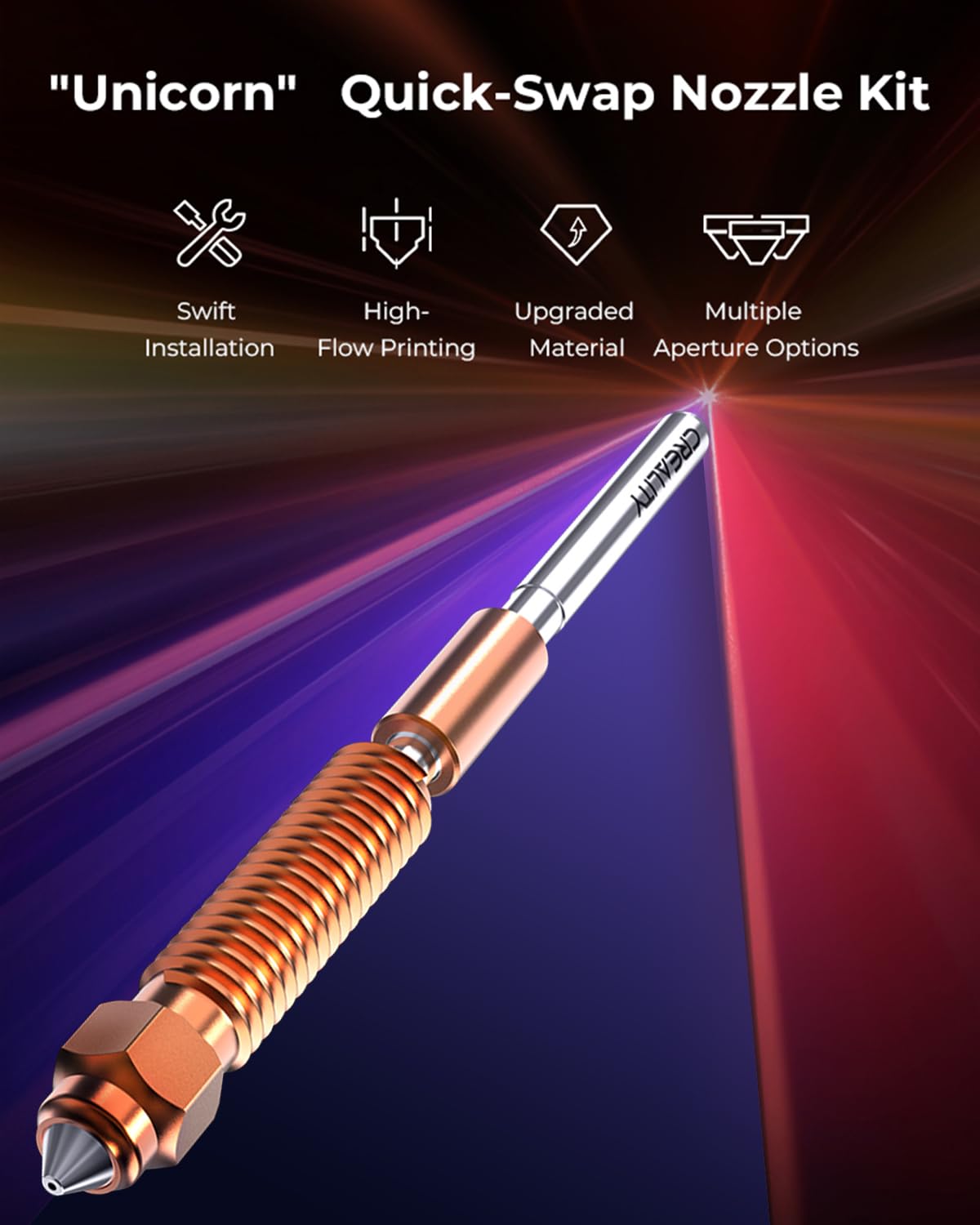 Creality Official K1C Nozzle, Unicorn Quick-Swap 0.4mm, 0.6mm, 0.8mm 4PCS Nozzle Kit Copper Alloy and Hardened Steel 3D Printer Nozzle for K1 SE, Ender 3 V3, Ender 3 V3 Plus