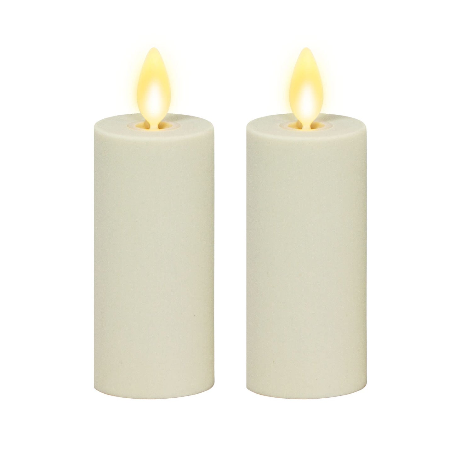Luminara Outdoor Votive Flameless LED Candle, Set of 2 Ivory 1.5" x 4", Moving Flame Battery Operated Timer Remote Ready IPX4 Matte Plastic Finish
