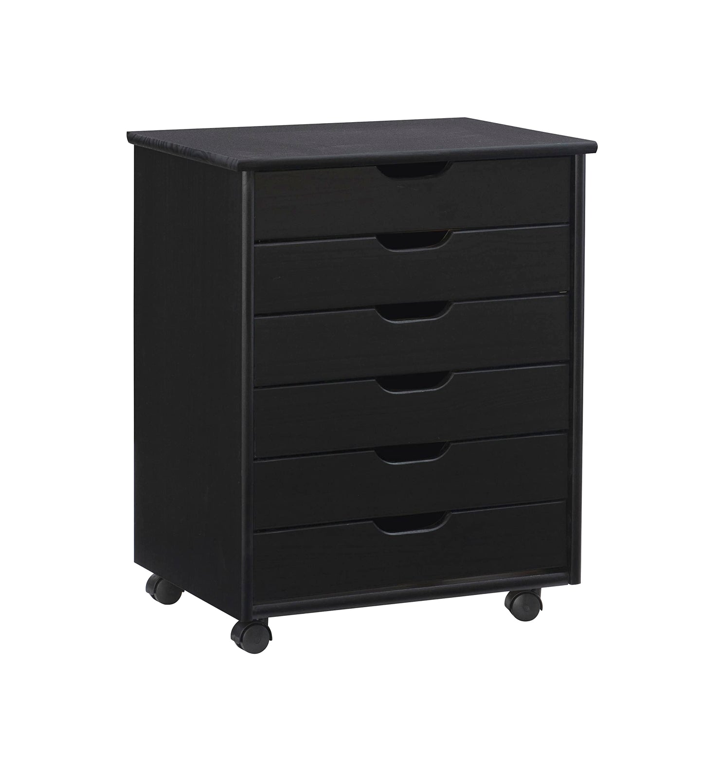 Linon Corinne Black Six Drawer Wide Rolling Storage Cart