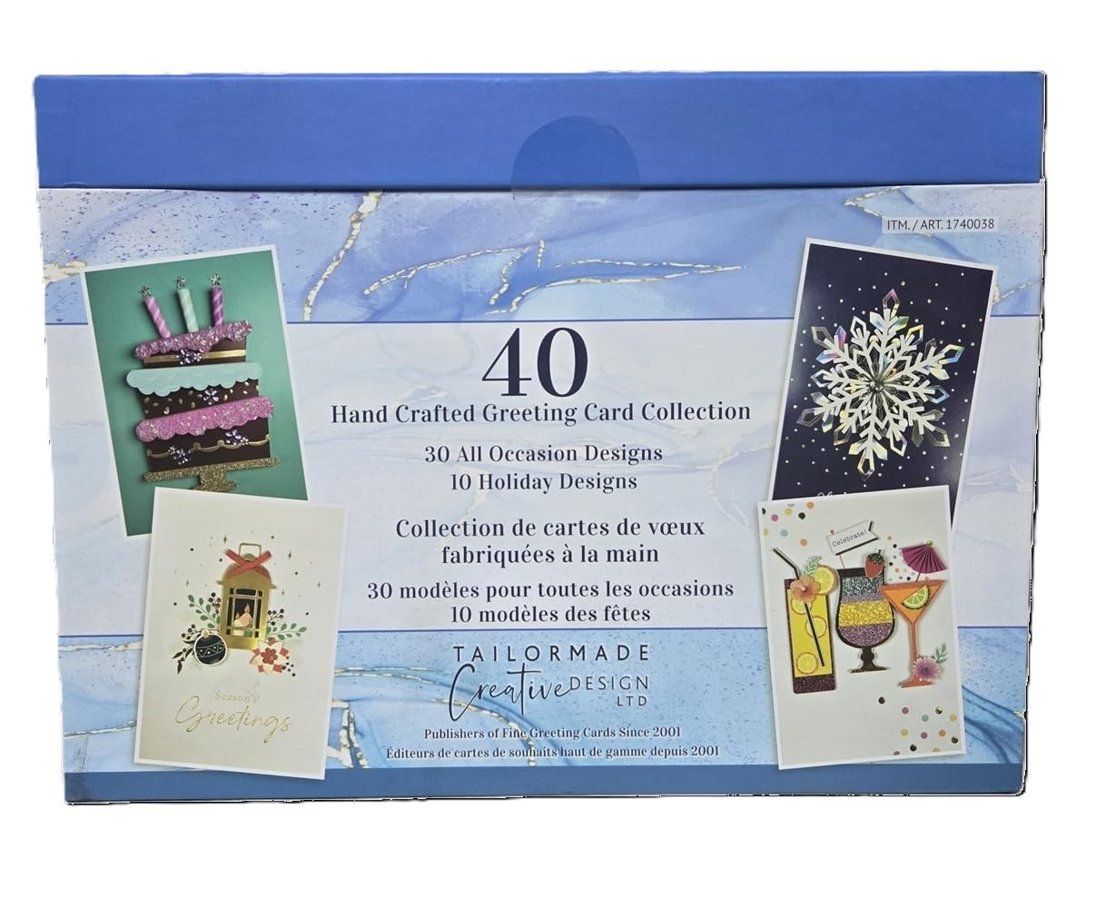 Tailormade Hand Crafted Greeting Card Collection, 40 Cards, All Occasion & Holiday Designs