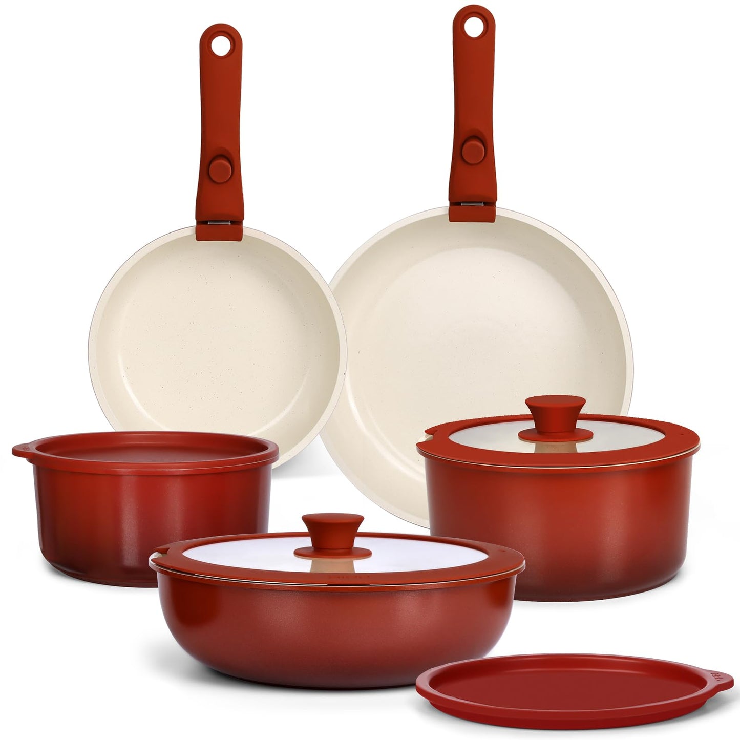 GIPP 11PCS Ceramic Pots and Pans Set Non Stick, Nonstick Cookware Set Detachable Handle, Red Black Gradien Pots and Pans Induction Kitchen Cooking Sets, RV Cookware Sets for All Stoves
