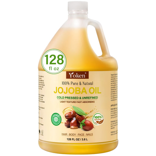 Yoken 1 Gallon Jojoba Oil EWG Verified - 100% Pure Jojoba Oil Bulk Cold Pressed Unrefined Hexane Free Virgin Golden Jojoba Carrier Oil for Hair Skin Massage DIY Natural Body Moisturizer
