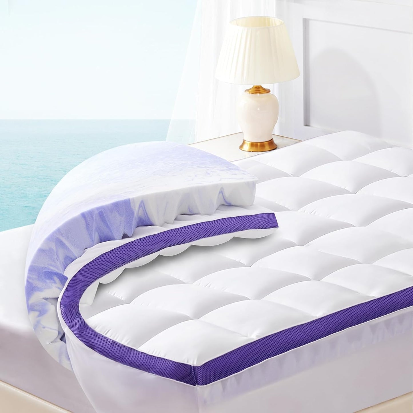 ChiXpace Dual Layer 4 Inch Memory Foam Mattress Topper King - 2 Inch Gel Memory Foam and 2 Inch Pillow Top Mattress Pad, Rayon Made from Bamboo Cover, 7-Zone Egg Crate Mattress Topper