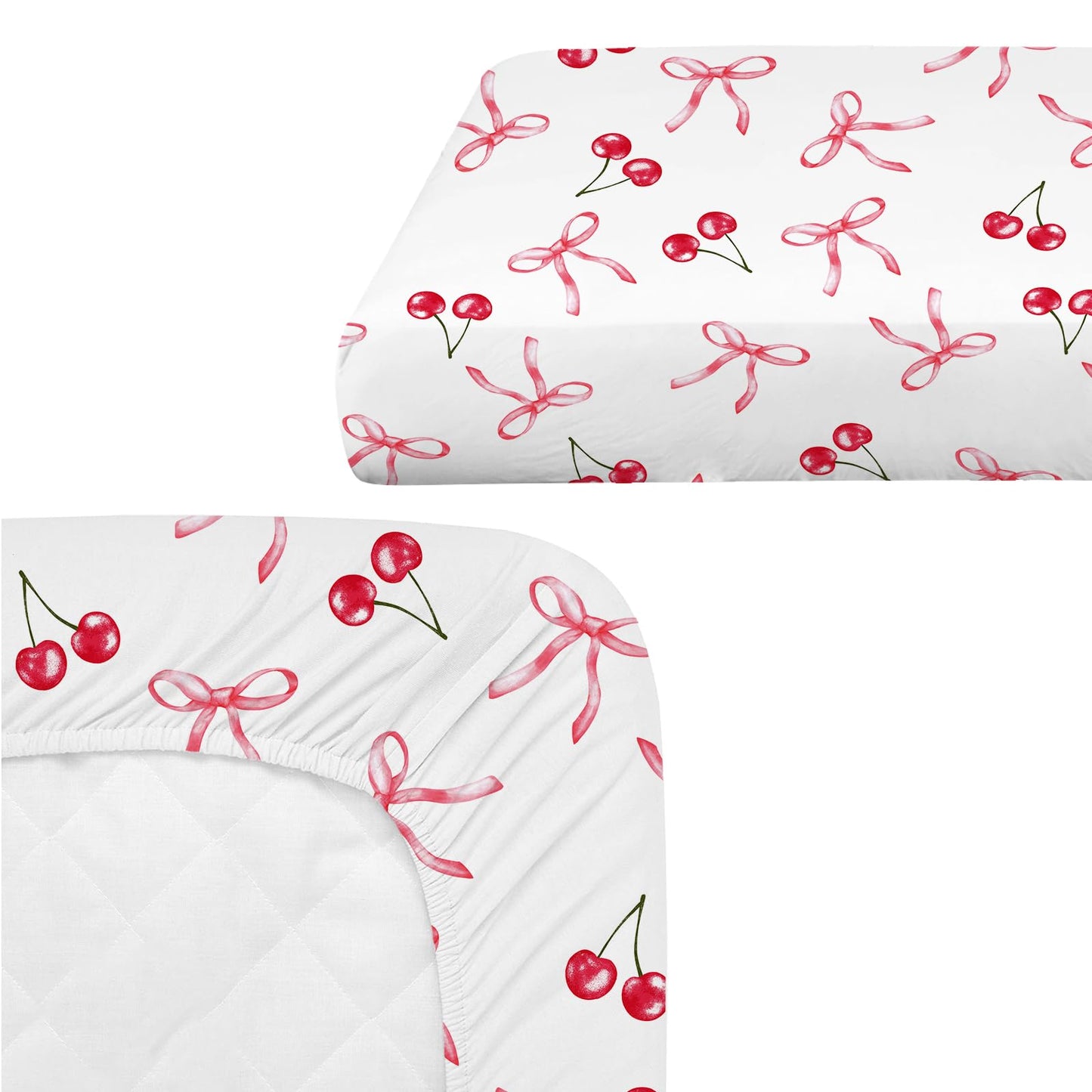 4 Pack Pink Bow Crib Sheet Set for Baby Girl, Soft Breathable Fitted Crib Sheet 28 x 52 in, Nursery Decor for Standard Crib and Toddler Bed Mattresses