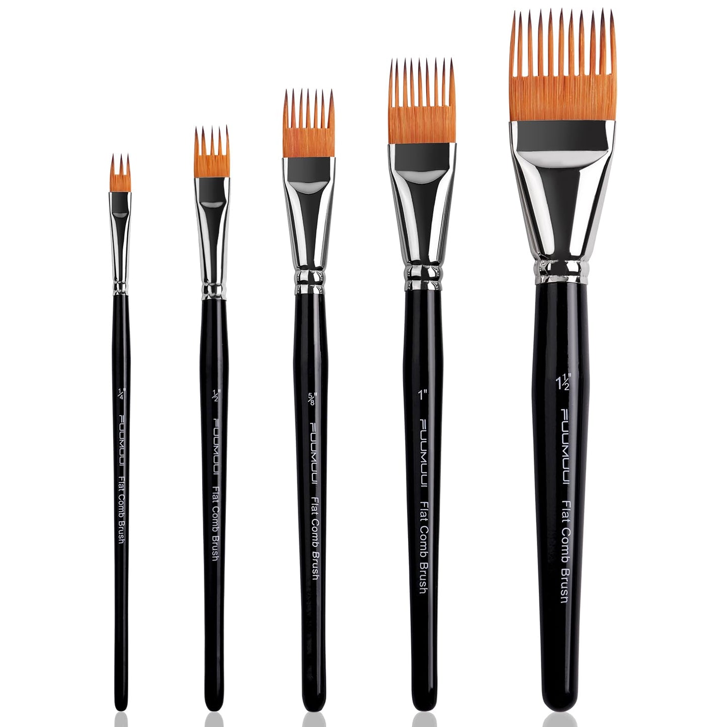 Fuumuui Grainer Brush Set–5pcs Professional Flat Comb Brushes for Unique Texture Painting Perfect for Artists Acrylic, Watercolor and Oil