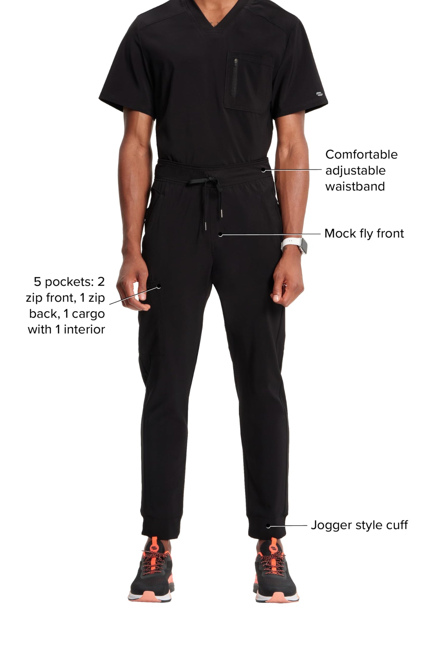 Infinity Cherokee Men's Jogger Pants with Drawstring Waist Mid Rise 5 Pockets Bottoms CK004A, M, Black