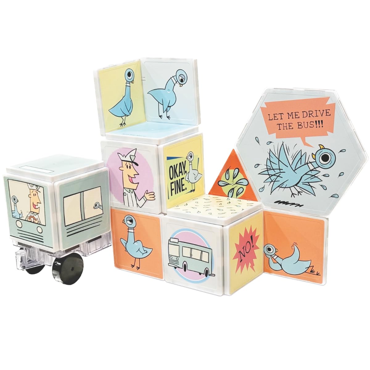 CreateOn Mo Willems - Don't Let The Pigeon Drive The Bus Magnetic Tiles, Magnetic Toy, Travel Toys, Classroom Sensory Toy Blocks, STEM & Montessori Tools for Boys & Girls Ages 3+ (16 Pieces)