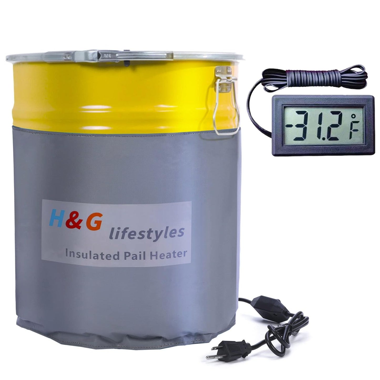 H&G lifestyles Insulated Pail Band Heater 5-Gallon Propane Tank Heater Blanket Drum Honey Heater 100 Watt 120 Volt Grease Keg Heater Temperature Adjustment