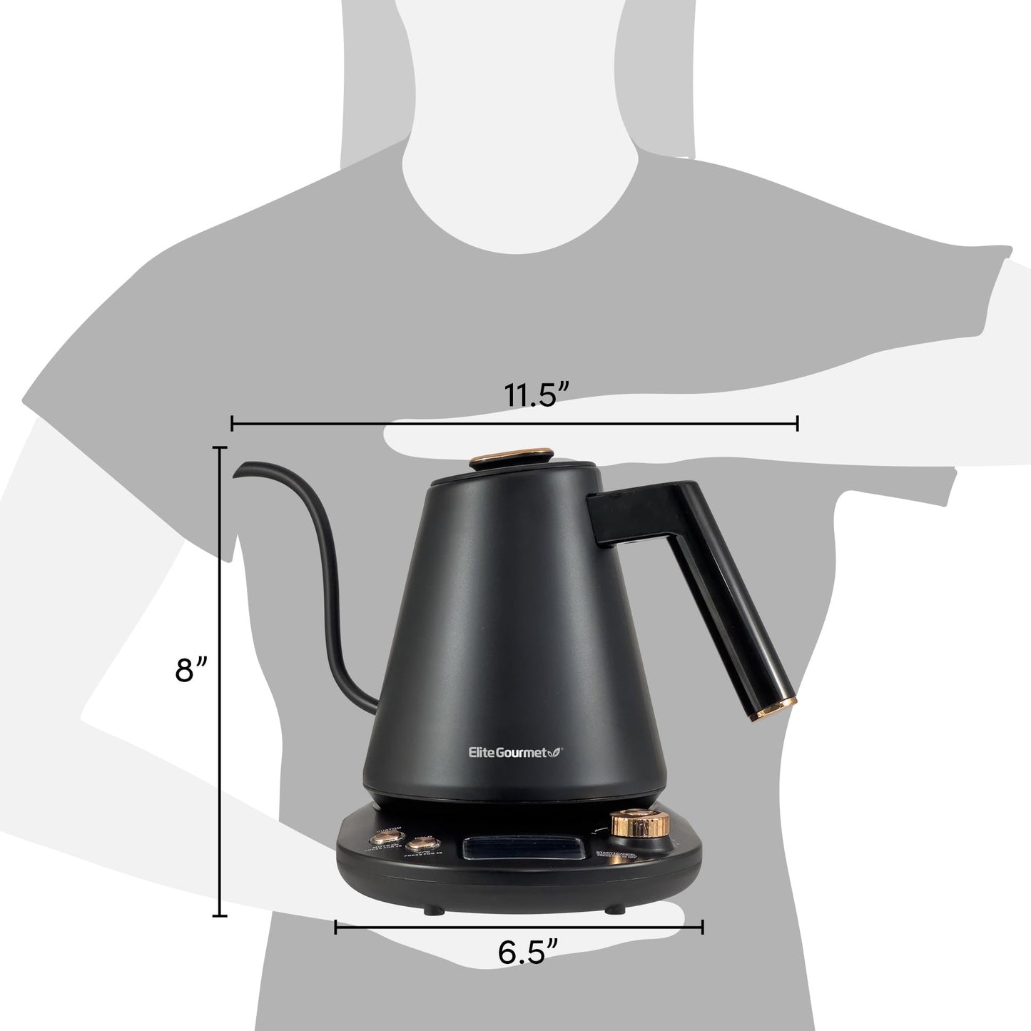 Elite Gourmet EKT3001 1L Digital Water Kettle, 304 Stainless Steel Interior, Programmed Temperatures, Keep Warm Function, Cordless, 360° Base, Auto Off & Audible Indicator, Matte Black