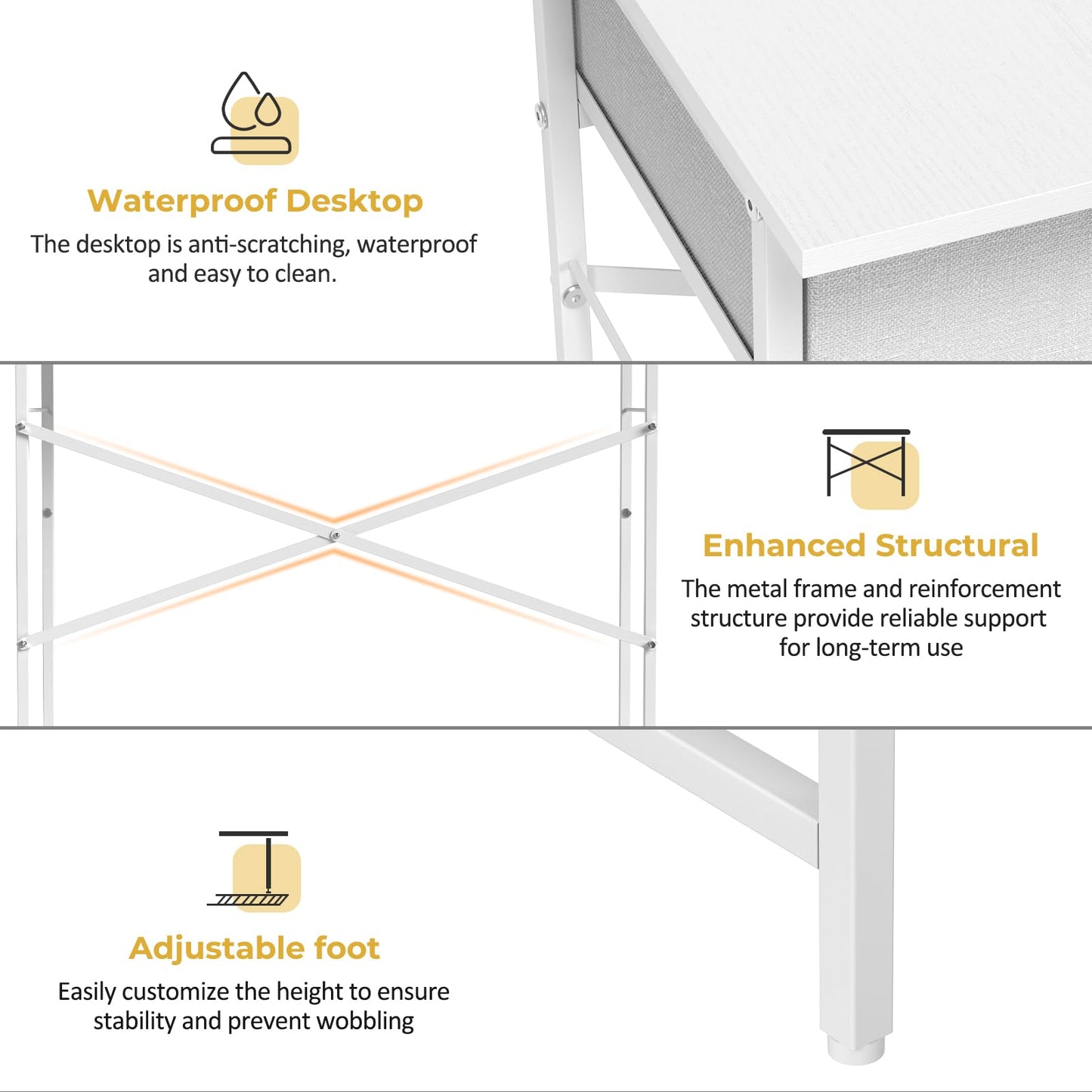 DAOUTIME Small Writing Desk for Kids Bedroom, 31.5 Inch Small Computer Desk for Small Spaces, Simple Desk with 2 Fabric Drawers for Home Office, Dorm, Living Room, Home Study Table, White