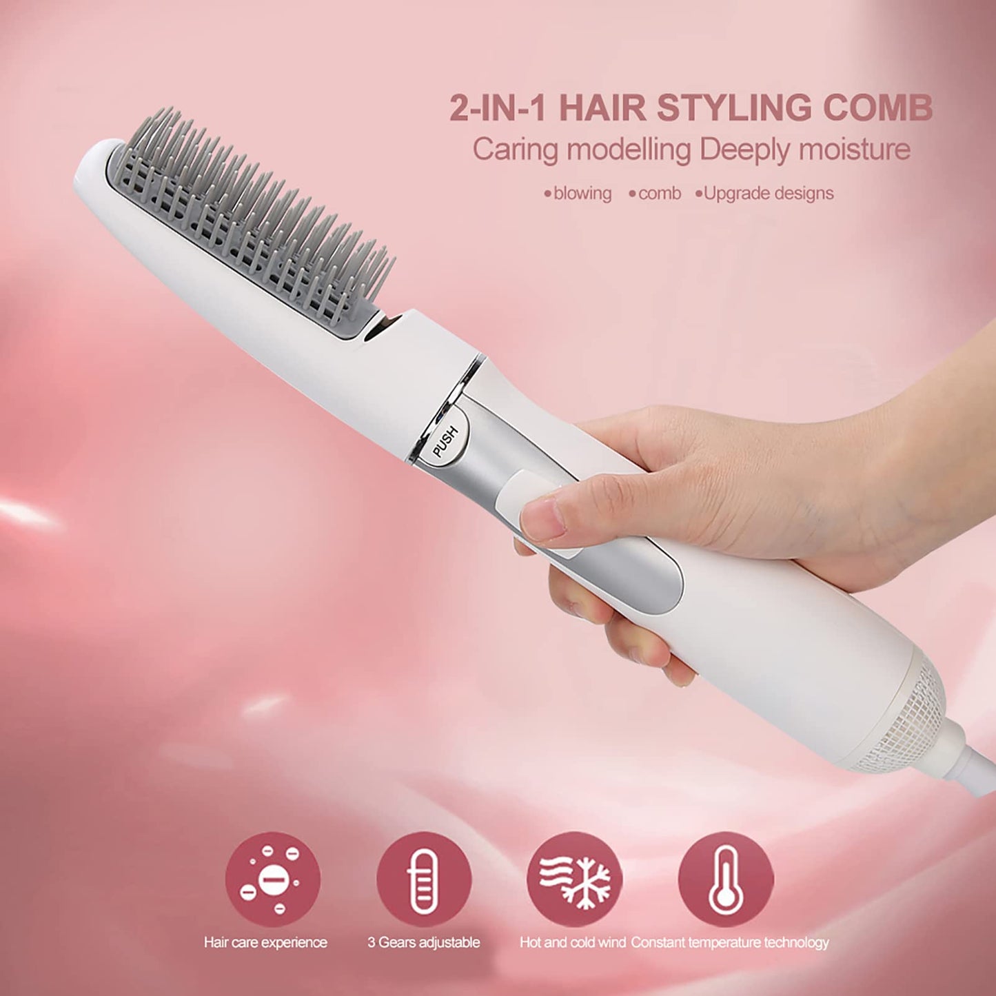 2 in 1 Hair Dryer Brush, Negative Ion Anti-frizz Hot Air Brush Blower, Professional Electric Household Hair Curling Comb, Protable Hair Dryer Comb Machine