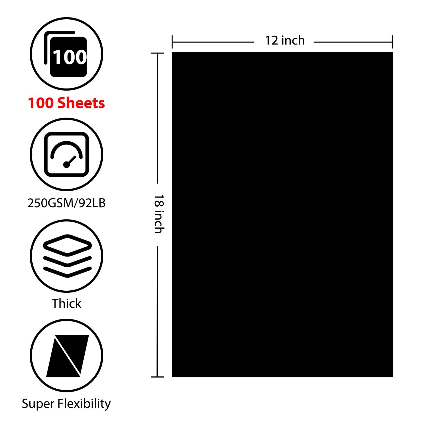 OcePor 100 Sheets Black Cardstock 12” x 18”, 92lb/250gsm Black Card Stock, Thick Card Stock Paper, Heavy Cardstock Paper for Printer, Resume, Scrapbooks, Art, Crafts, Business Cards