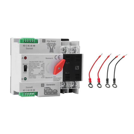 100Amp AC110V Automatic/Manual Transfer Switch 2P 50/60Hz, 2POLE 100A Mini ATS Solar Auto Dual Power Switch for Home Generator, Din Rail Mounted Cn Automatic Changeover Fast Transfe for Rv, Lv Power