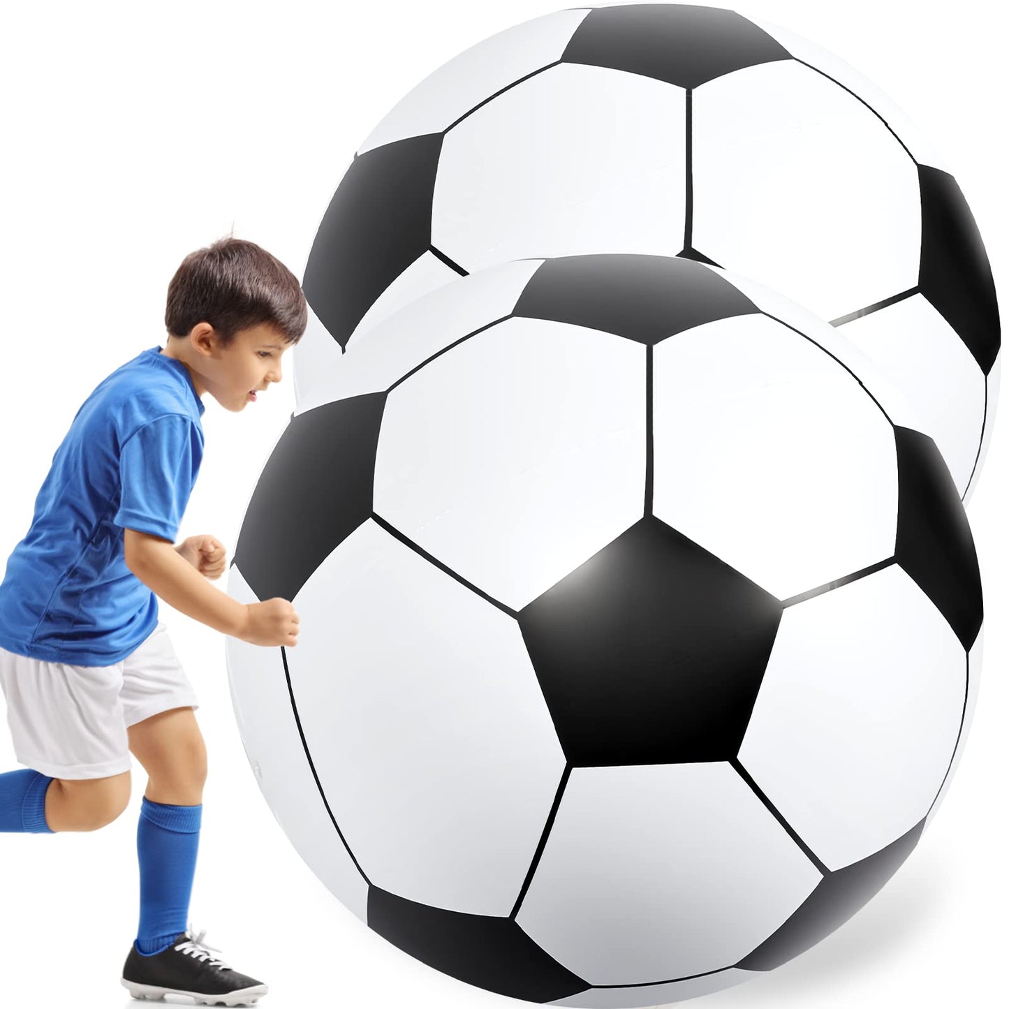 Lewtemi 2 Pcs 40 Inch Giant Inflatable Soccer Ball Large Huge Beach Balloons Football Sport Birthday Party Decoration Favor St. Patrick Kid Gift Pool Toys for Outdoor Activity Games(Black)
