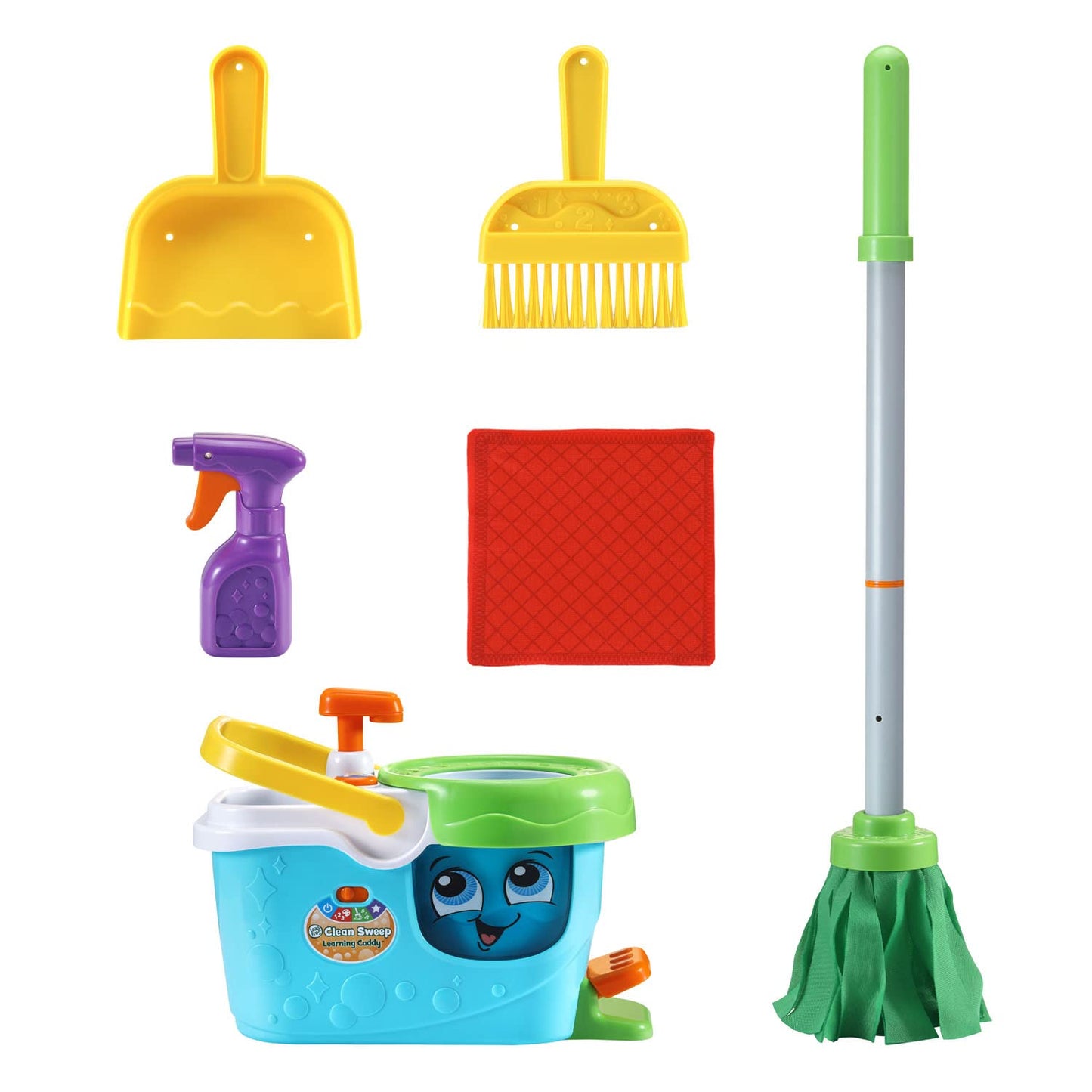 LeapFrog Clean Sweep Learning Caddy, Kids Mop and Broom Cleaning Toy Set for Ages 3-5, Blue