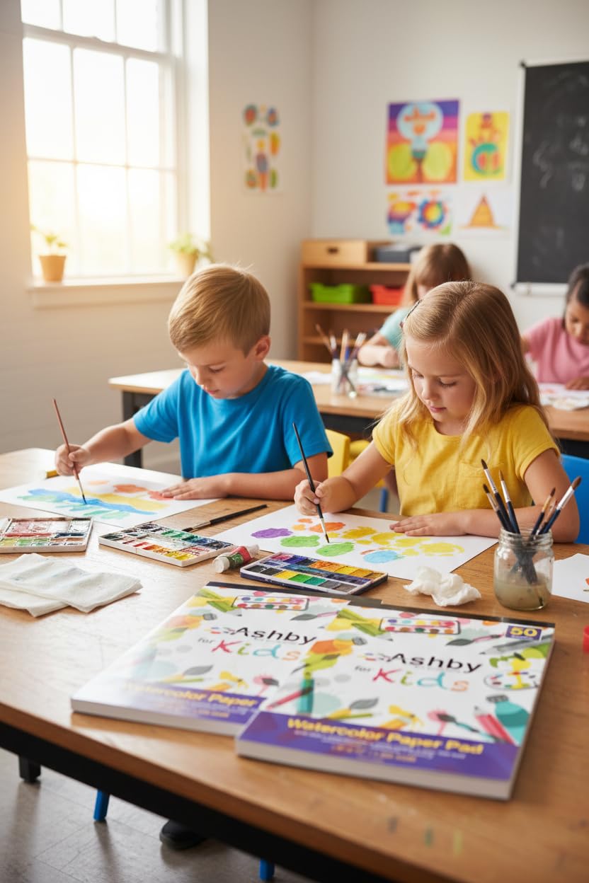 Ashby for Kids - Premium Quality Watercolor, Drawing, Finger Paint and Sketch Paper (220 GSM) - Each Pad Contains 50 Glue Bound Sheets for Easy Removal (2 Pads (100 Sheets) - Natural White)