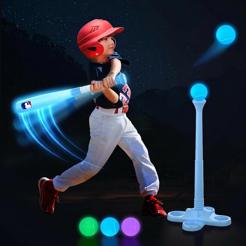 Leshein - LED ball set for kids ages 3-5, 5-8, light up tee ball set for kids ages 3-5, outdoor toys, baseball toys, gifts for