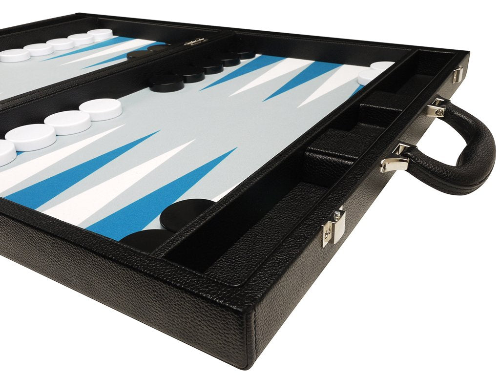 19-inch Premium Backgammon Set - Large Size - Black with White and Astral Blue Points