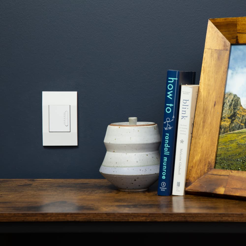 Smart Dimmer by Deako, Single-Pole, Rocker-Style Dimming, 2.4 GHz Wi-Fi, Programmable, Remote App, Voice Control w/Alexa, Google Assistant, Samsung, No Hub Required, Neutral Wire Required, White