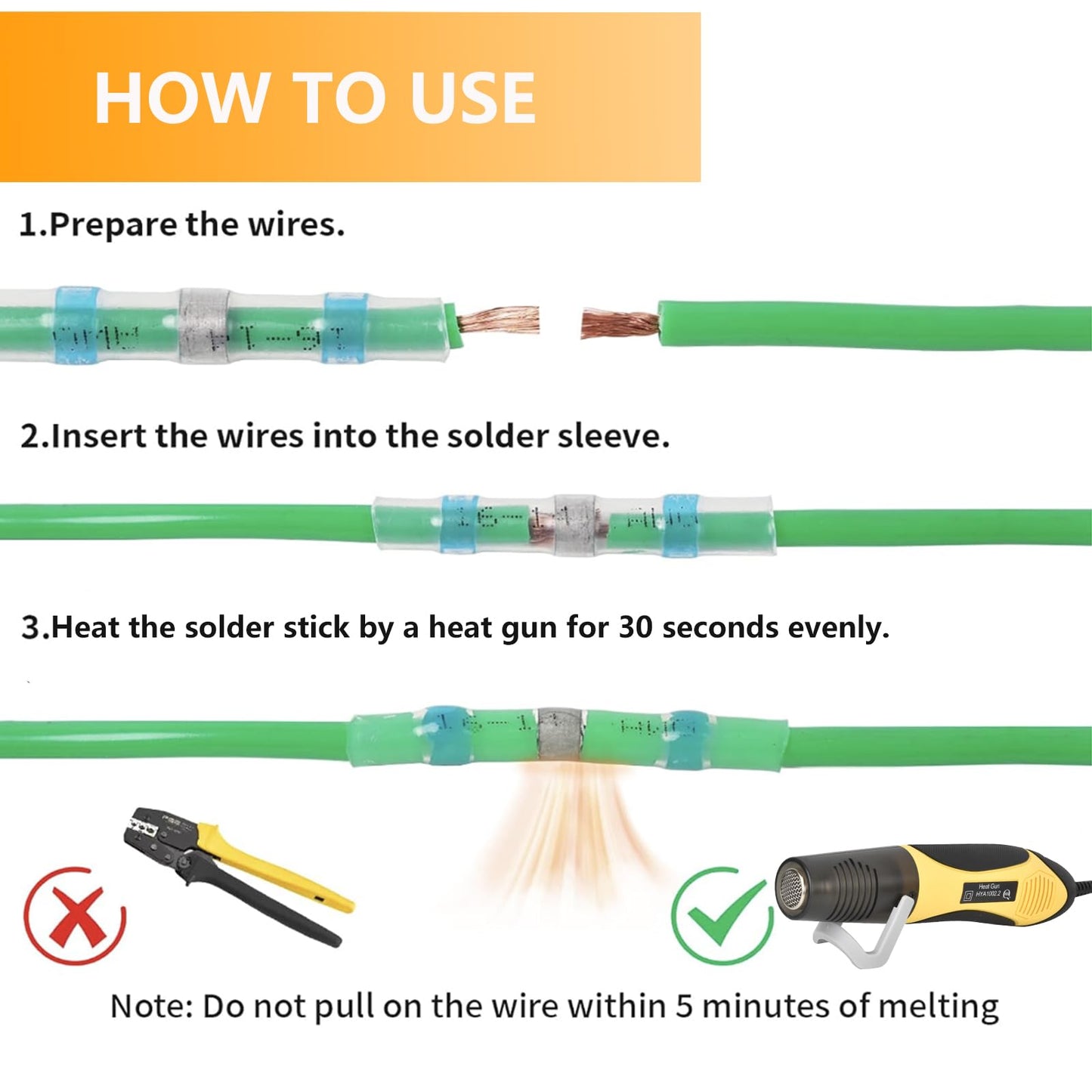 Upgraded 520PCS Solder Stick Wire Connectors with Heat Gun 450W, Solder Seal Wire Connectors Solderstick Waterproof Solder Wire Connector Kit for Marine (26-6 Gauge)