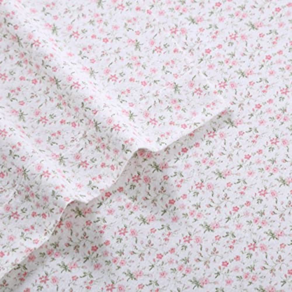 Laura Ashley Home - King Sheets, Cotton Flannel Bedding Set,4 pcs, Brushed for Extra Softness & Comfort (Evie Pink, King), Evie Pink/Green/White
