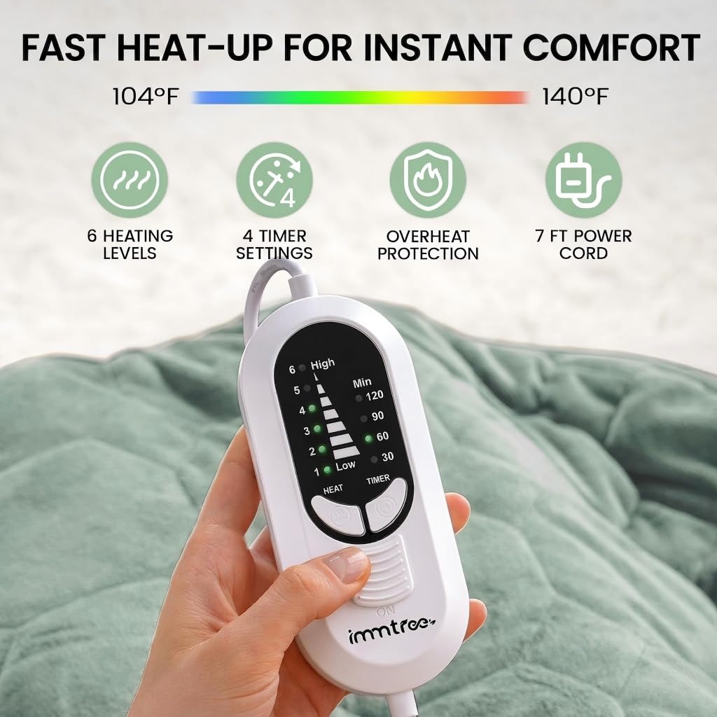 immtree Weighted Heating Pad for Back & Period, 7lbs XXXL Size(29x24) with Fast Heat Technology, Electric Heated Blankets for Abdomen, Shoulder, Knee, Birthday Gift for Women Men Mom Dad, Sage Green