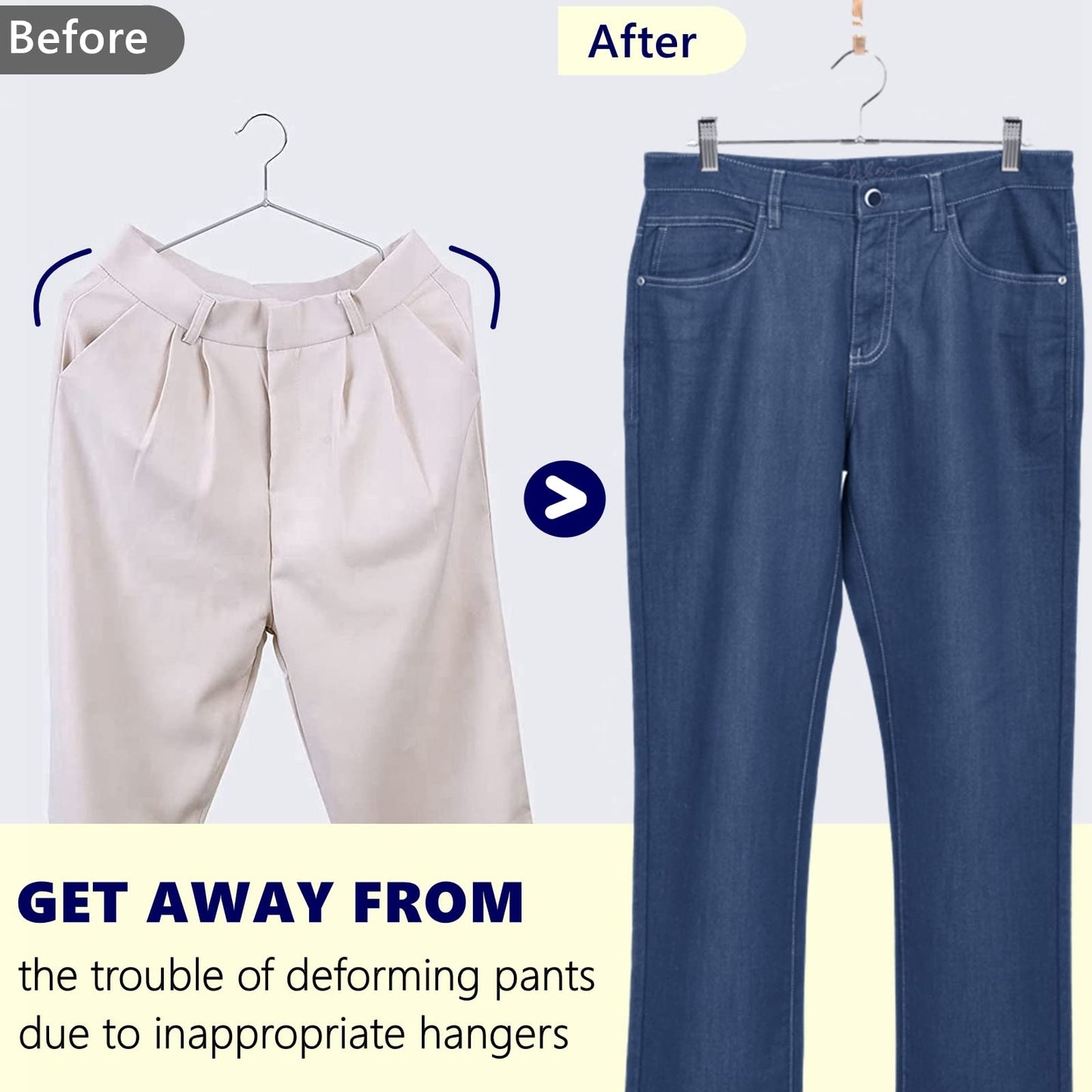 Amber Home 50 Pack Metal Pants Hangers with Clips, Heavy Duty Metal Skirt Hangers with 2-Adjustable Clips, Bottom Hangers for Shorts, Jeans, Trousers (50)