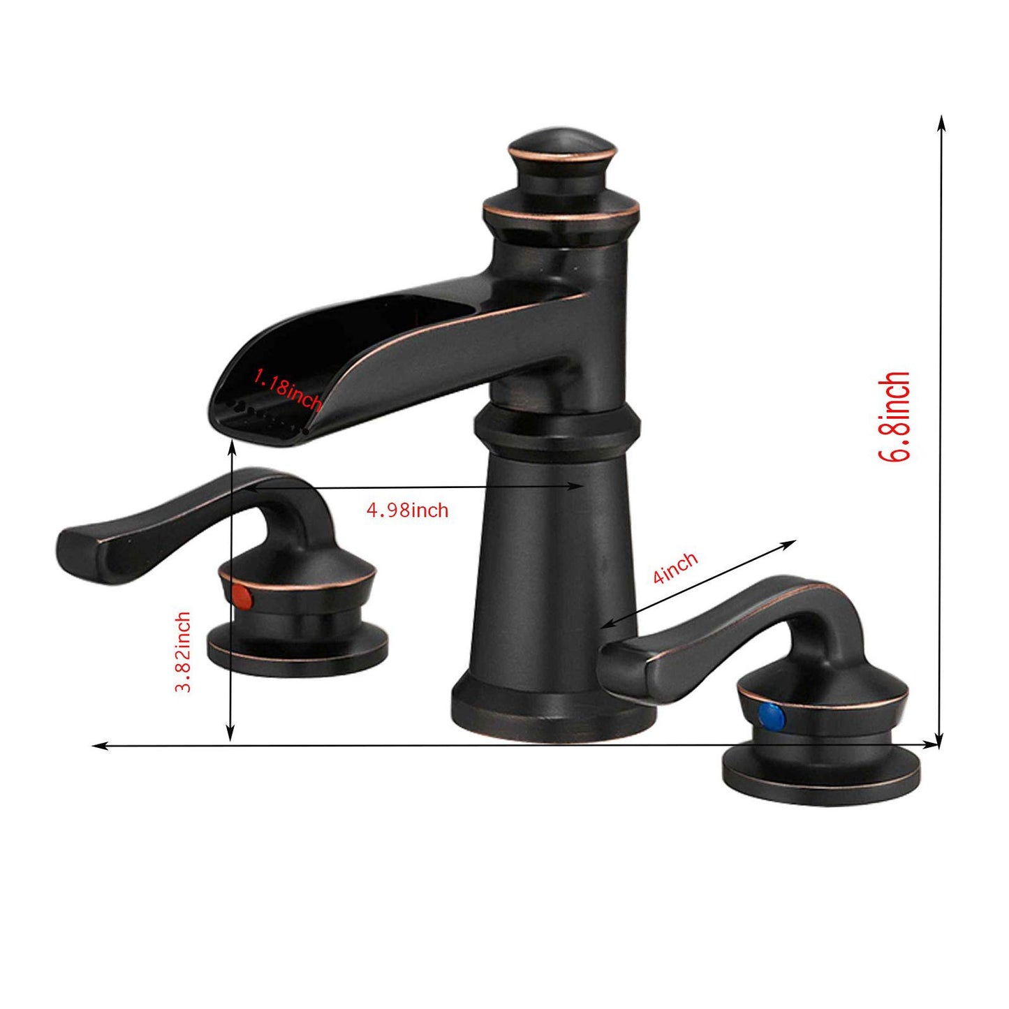 Homevacious Widespread Bathroom Faucet Oil Rubbed Bronze Waterfall 2-Handle with Pop up Drain Assembly Farmhouse 3 Holes 8-16 Inch Sink Rustic Mixer Tap Overflow Commercial Supply Line