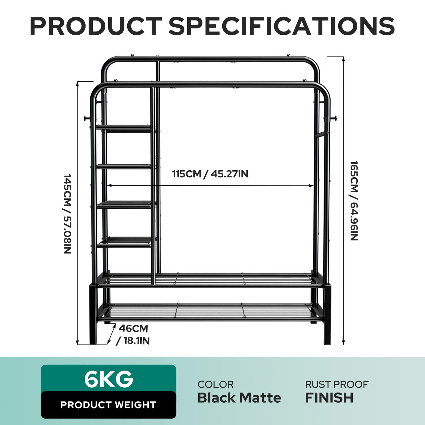 ZHKINGGS Clothes Rack, Double Rods Clothing Rack with 2 Bottom Shelves & 4 Side Shelves, Metal Garment Rack for Hanging Clothes, Heavy Duty Clothes Rack for Bedroom, Laundry, Living Room, Black