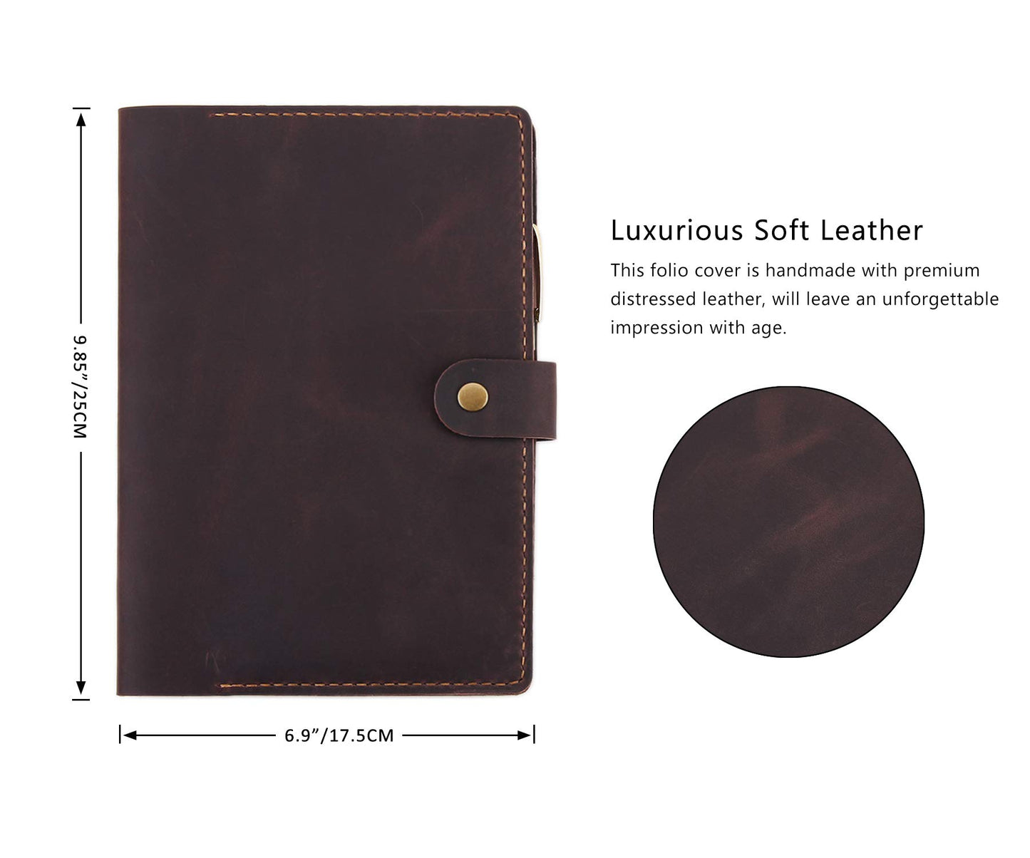 Robrasim Leather Cover for 6"x9" Steno Notebook, Leather Folio Cover Compatible with 6x9 Spiral Steno Pads, A5 Notebook Organizer with Pen Loop - Coffee