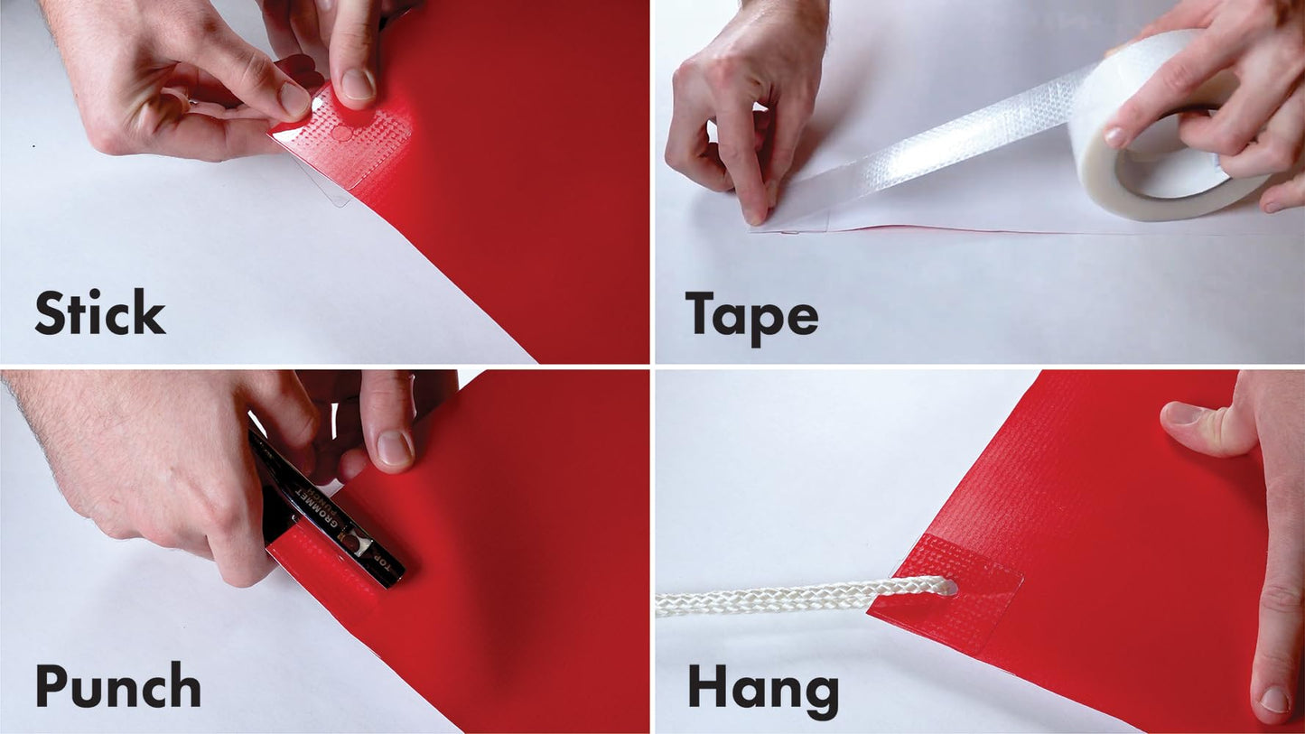Banner Ups Starter Kit - 100 BravoTabs, 1 Roll Clear PowerTape 1.5" x 36 yd, 1EZ Punch - Make Your Own Banners - Birthday, Graduation, Retirement, Anniversary and more