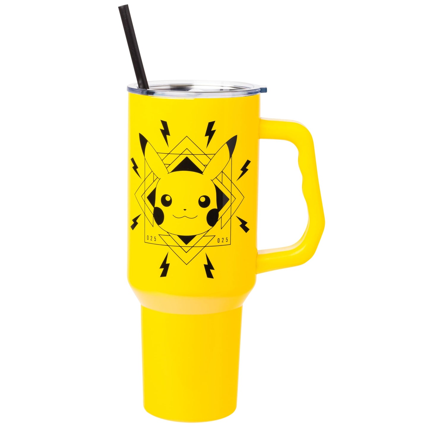 Silver Buffalo Pokémon Featuring Pikachu Lightning Double Walled Stainless Steel Tumbler with Handle, Fits in Standard Cup Holder, 40 Ounces