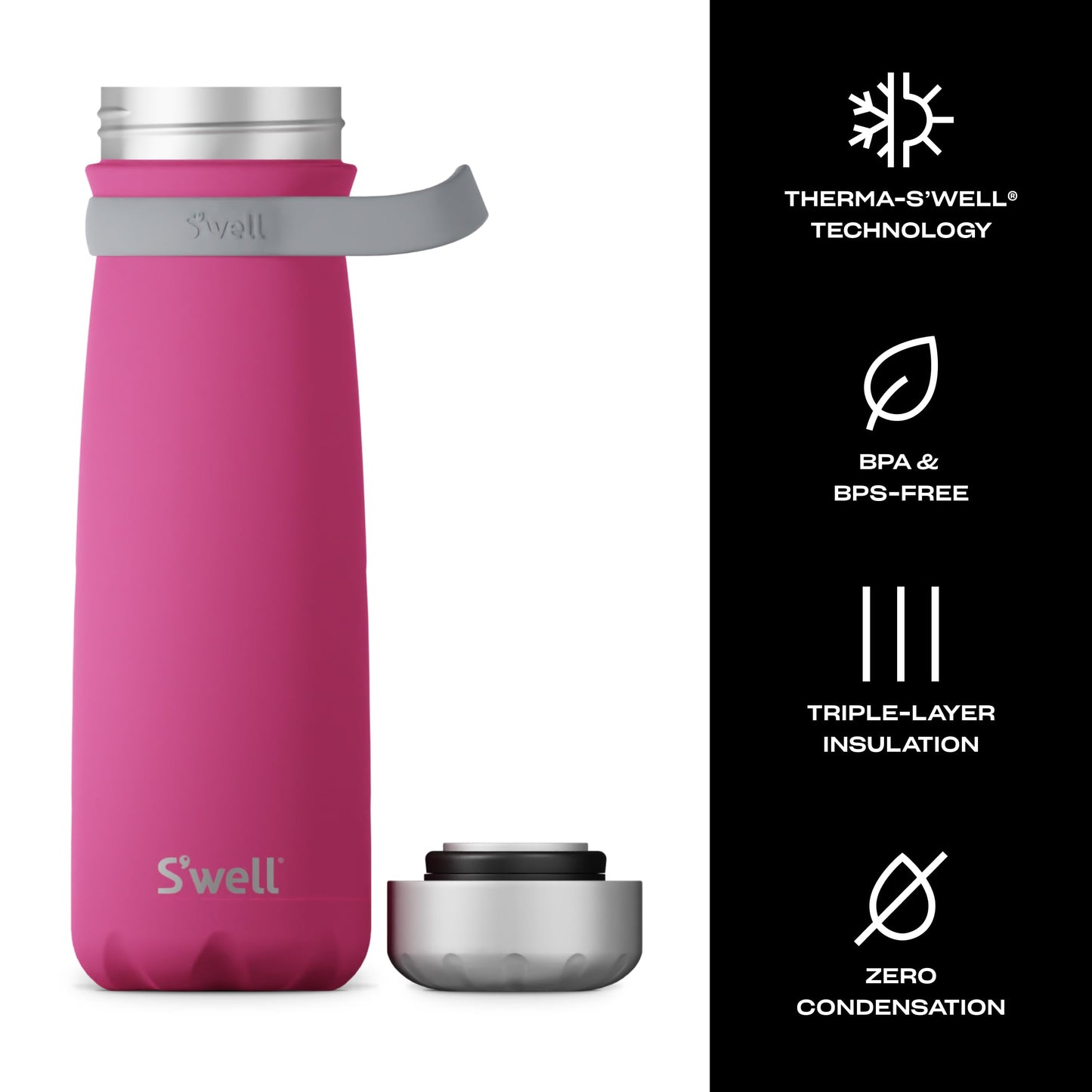 S'well Stainless Steel Traveler With Handle, 24oz, Azalea Pink, Triple Layered Vacuum Insulated Containers Keeps Drinks Cold for 40 Hours and Hot for 16, BPA Free, Easy Carrying On the Go