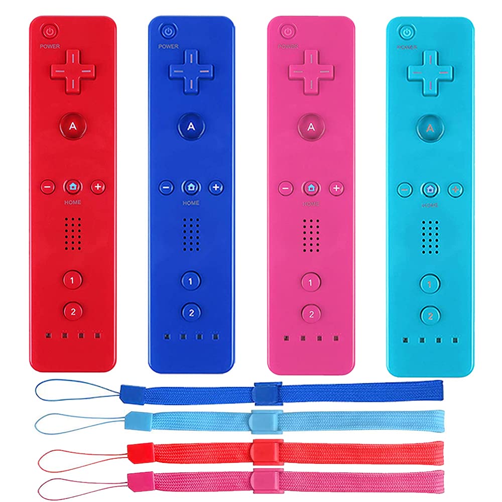 Tevodo Wii Remote Controller, 4 Packs Upgrade Wii Wireless Controller Compatible with Wii Wii U(Red Blue Pink Deep Blue)