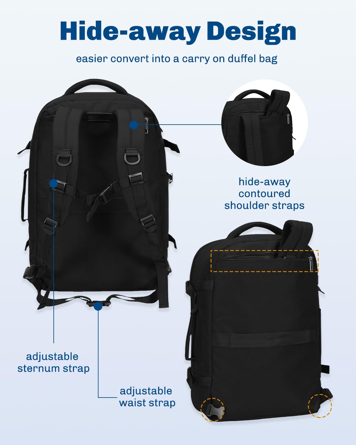 Hynes Eagle Travel Backpack 40L Flight Approved Carry on Backpack Men Large Cabin Weekender Laptop Backpack Women 15.6 inches Black 2023