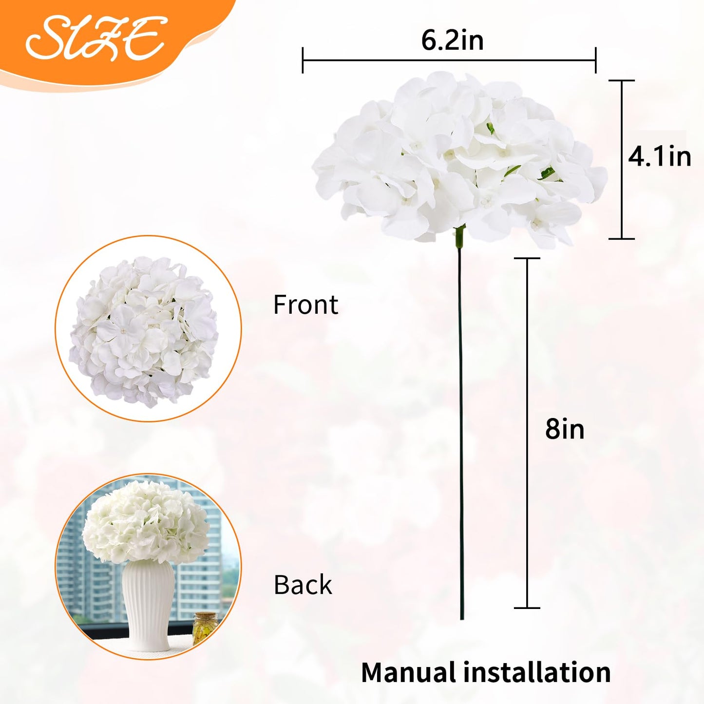 KISLOHUM 100 PCS Ivory Hydrangea Artificial Flowers, Faux Hydrangea Flowers Silk Full Flowers Heads with Stems for Wedding Centerpieces, Home, Garden, Baby Shower, Party Decoration