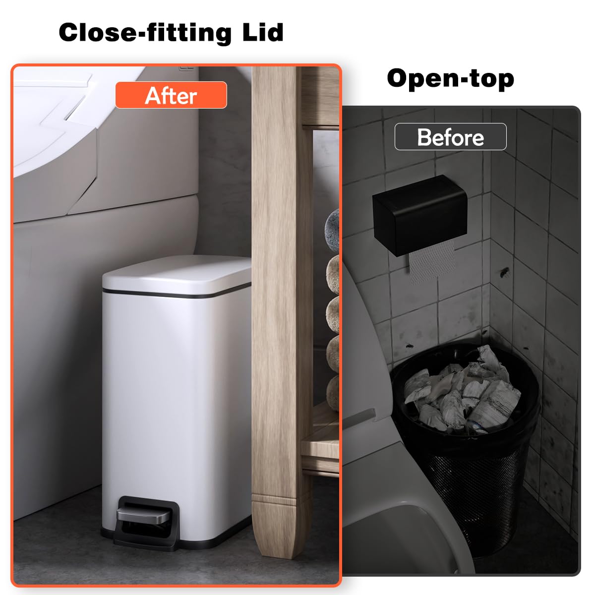 Veelesa Slim Bathroom Trash Can with Lid Soft Close, 1.6 Gallon Stainless Steel Garbage Can with Removable Inner Bucket, Durable Step Pedal, Small Trash Bins for Toilet, Bedroom, Kitchen, Office