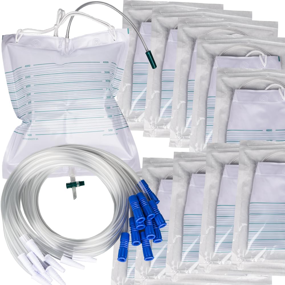 VWJ 10 Packs Urinary Drainage Bags, 4000mL Urinary Bags with 10PCS 36-inch Extension Tubes, Large Volume Anti-Reflux Drain Bags, Overnight Collector Urine Bags for Health Aids
