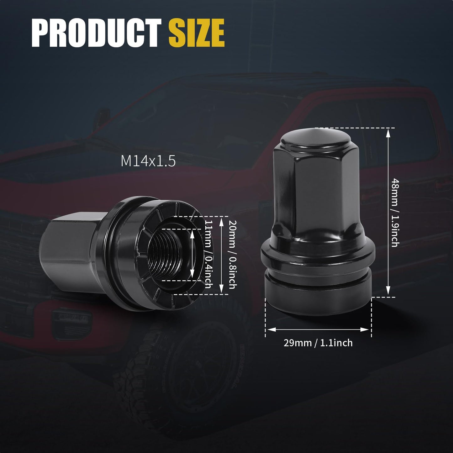32 Pcs M14x1.5 One-Piece Design Chrome Lug Nuts for 2017-2025 Ford F250 F350 Super Duty HCPZ-1012-B HCPZ-1012-A (Black)