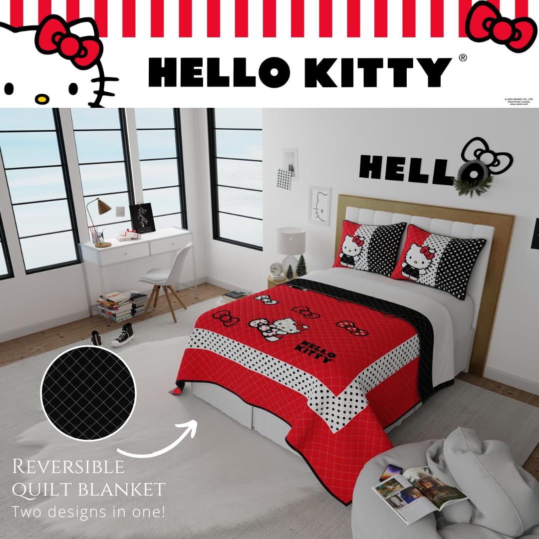 Franco Sanrio Hello Kitty Kids Bedding Super Soft Cozy 3 Piece Full/Queen Coverlet Quilt and Sham Set, (Officially Licensed Product)