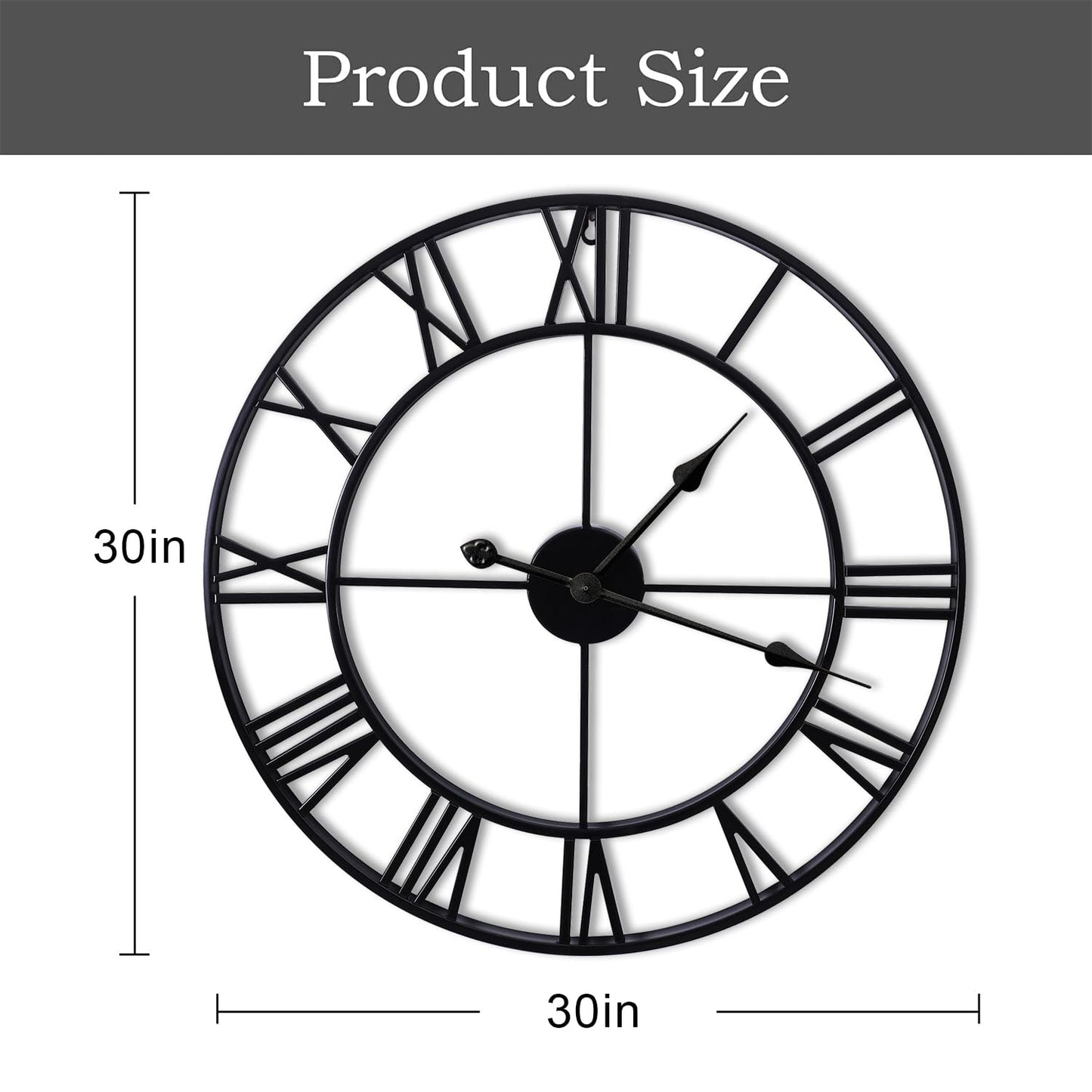 Large Wall Clocks Non-Ticking Silent 30 inch Battery Operated Oversized Metal Round Roman Numerals European Industrial Wall Clocks for Home Kitchen Living Room Office Decor