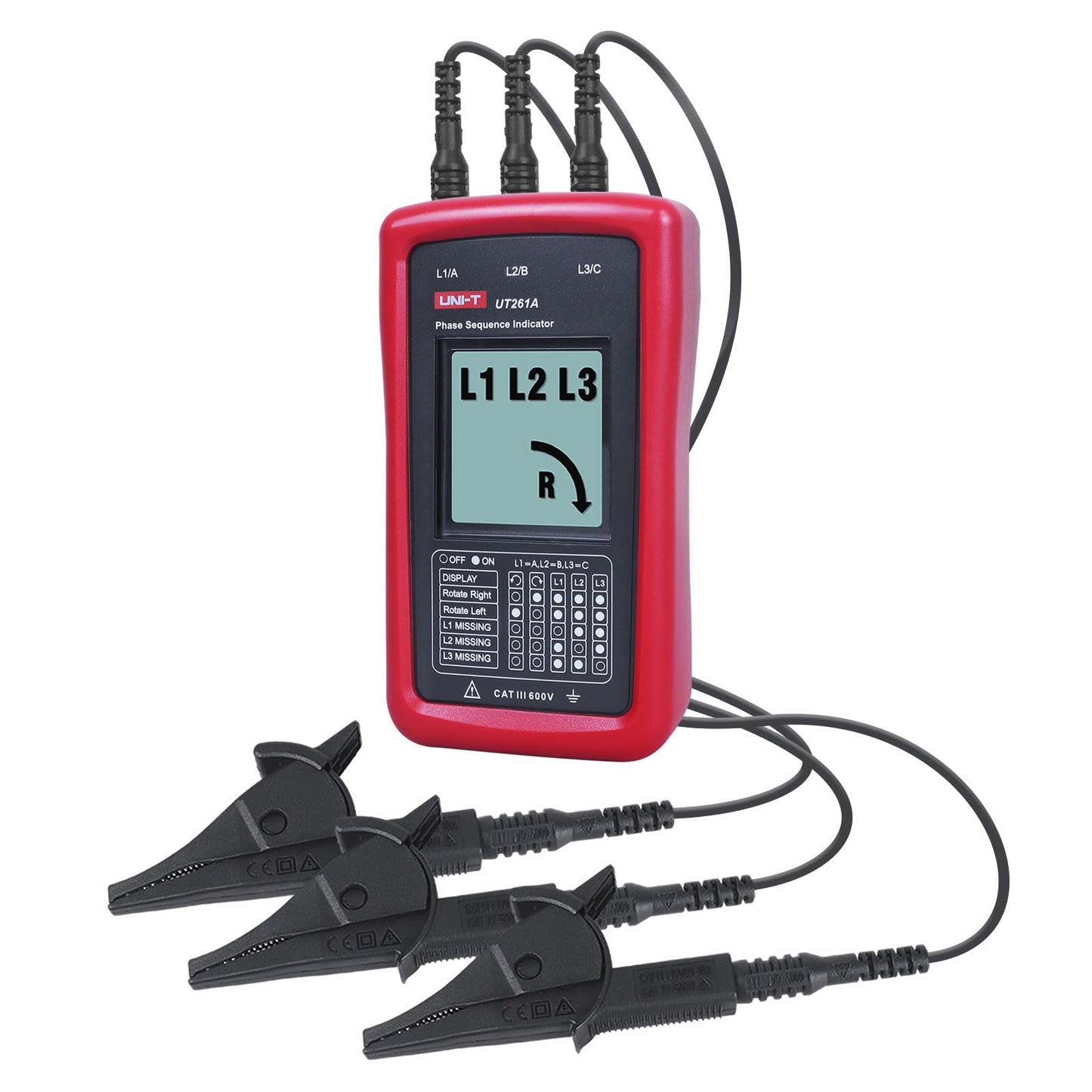 UNI-T 3-Phase Rotation Meter Sequence Tester, AC Phase Sequence Indicator 40V-690V Lack Phase Meter Motor UT261A