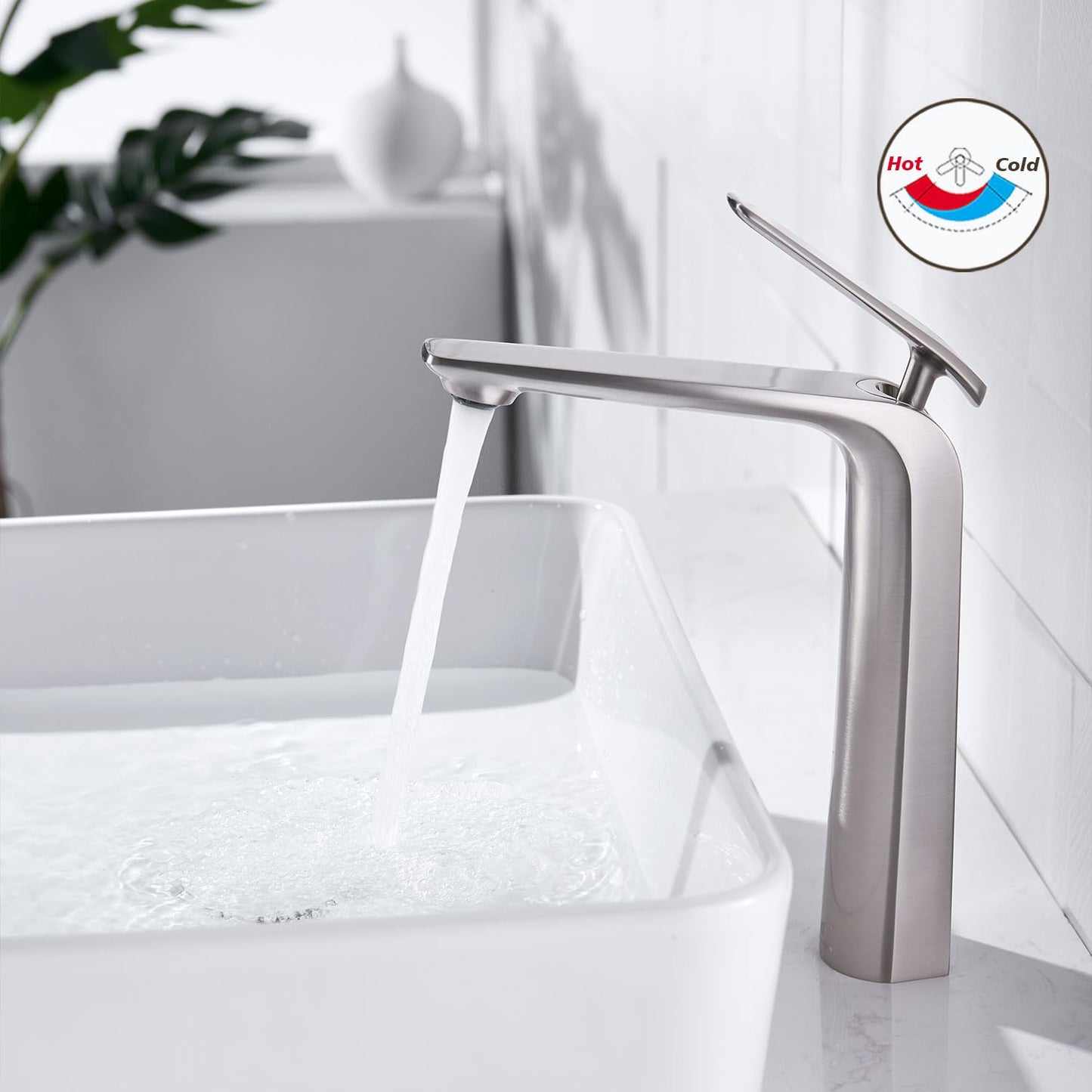 TOCALOCA Tall Vessel Sink Faucet, Premium Brass Mixer Tap Brushed Nickel Single Handle Vanity Faucet 1 Hole, Modern Commercial Anti-Fingerprints