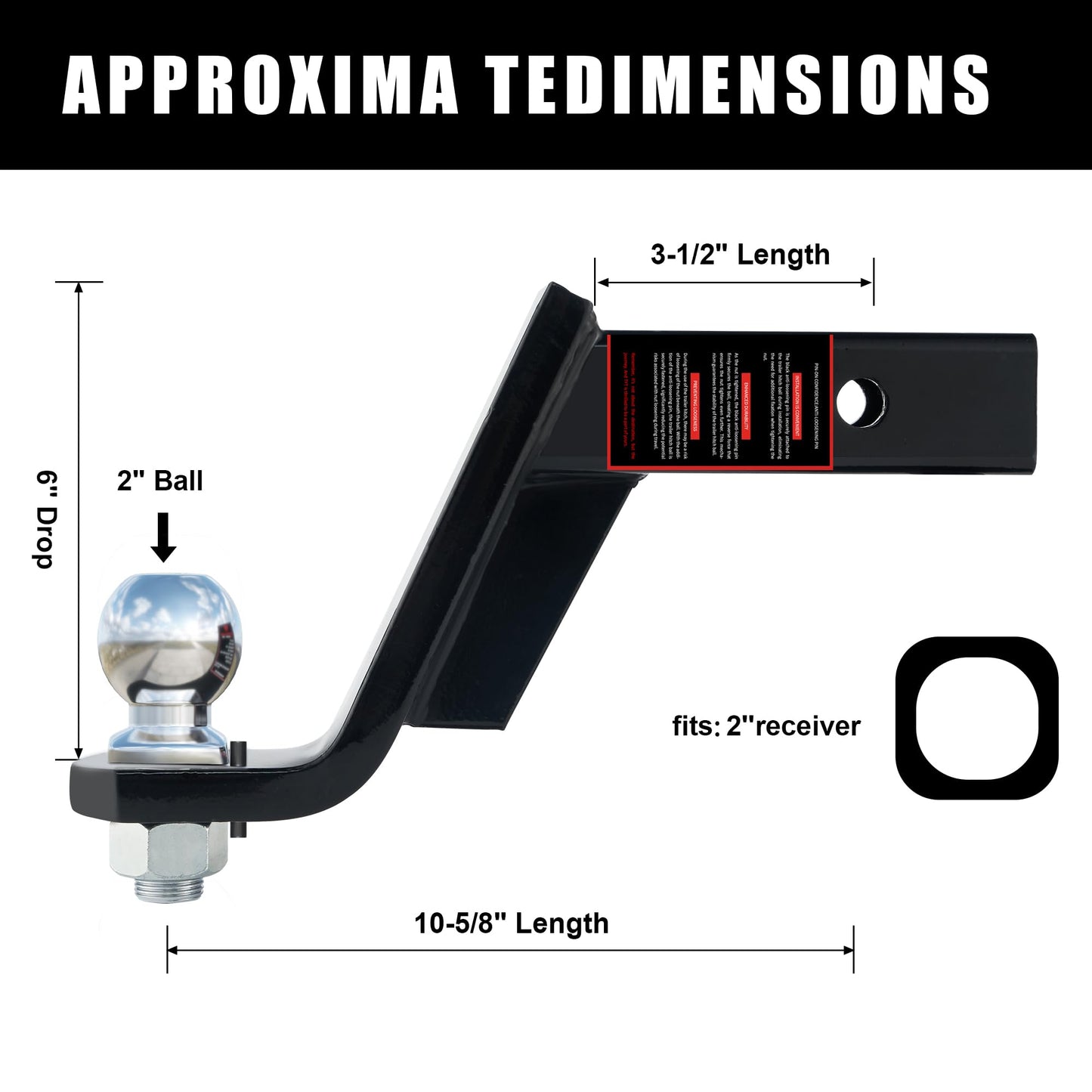 TYT Trailer Hitch Ball Mount Kit, 6-Inch Drop, Fits 2-Inch Receiver, 2-Inch Trailer Ball with 5/8" Hitch Pin Clip, Rated 7,500 lbs GTW / 750 lbs TW