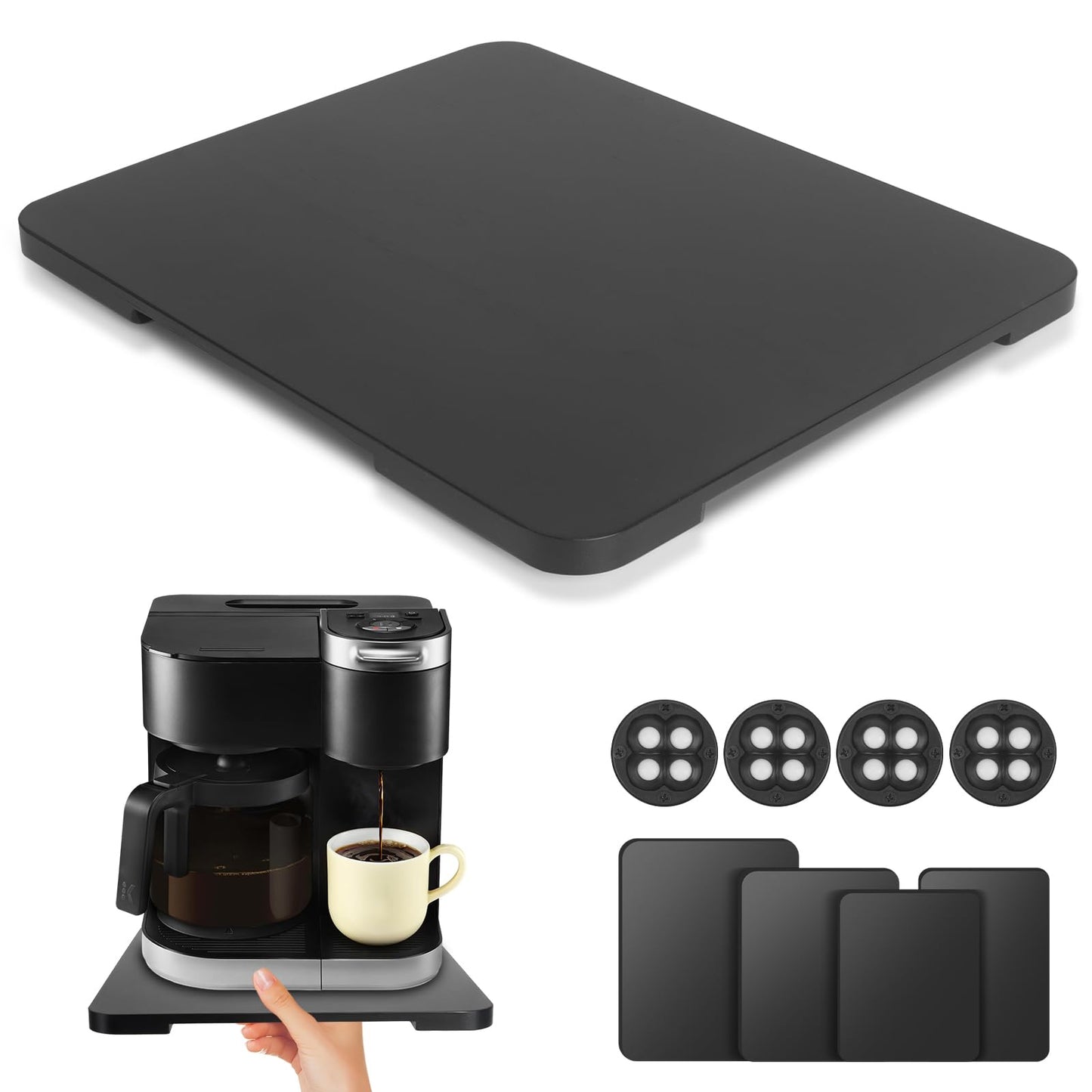 Appliance Slider 360° Rolling Tray for Coffee Maker Bamboo Coffee Pot Slider Tray Countertop Rotation Sliding Tray with Wheels, Small Appliances Mat Easily from Under the Cabinet Black(13.9"×11.6")