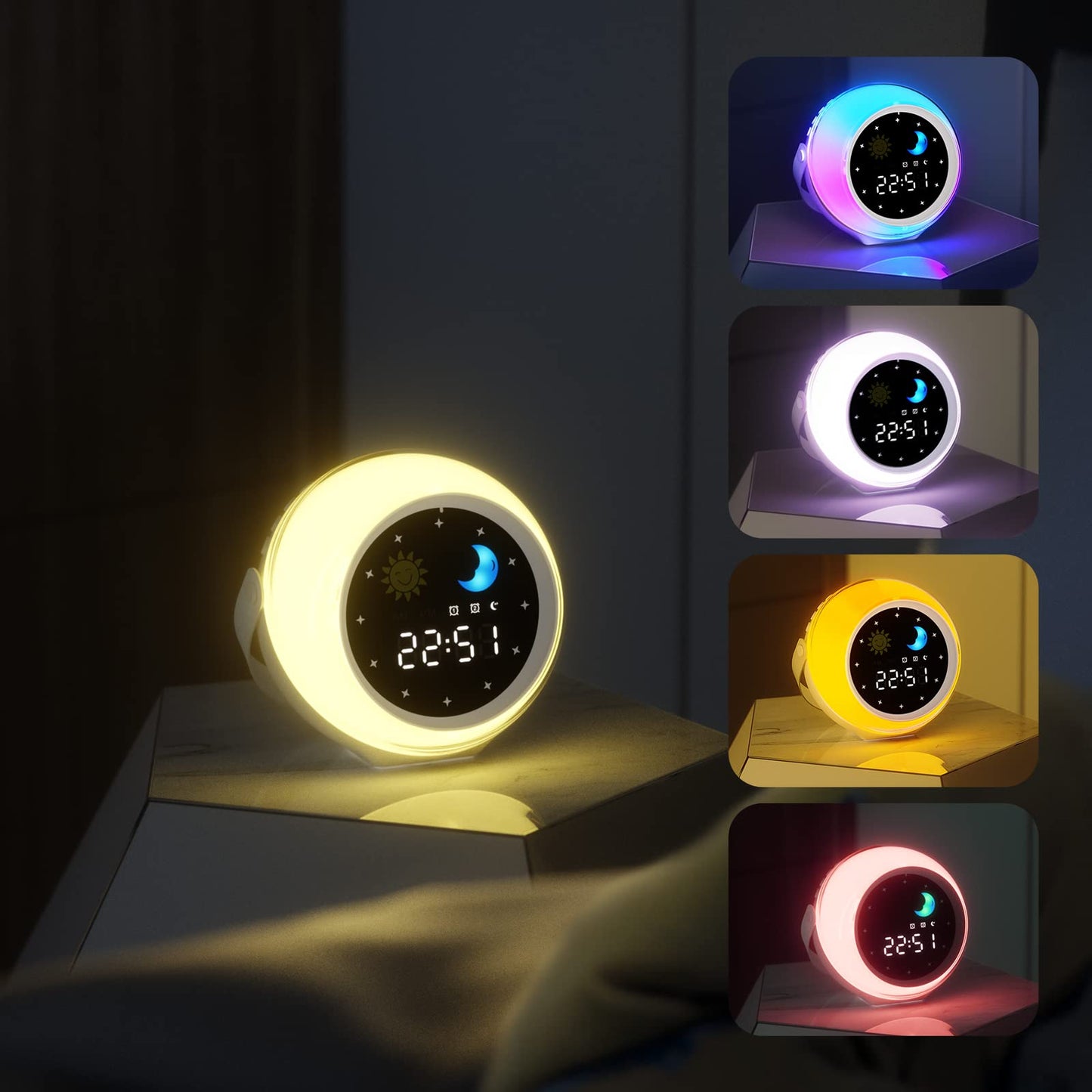 Mulukiss Alarm Clock for Kids, Bluetooth Music Player&Digital Clock, Sleep Sound Machine for Kids Bedroom, Kids Alarm Clock Sleep Trainer with Wake up Light, Ok to Wake Clock for Kids